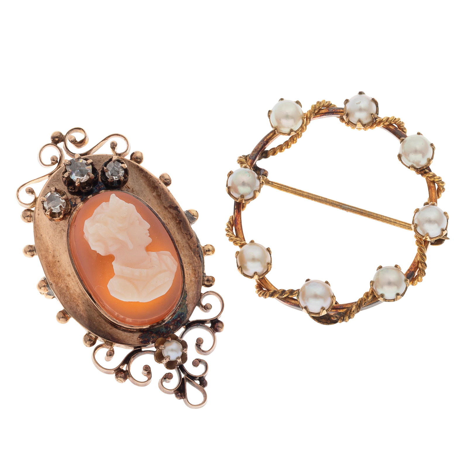 Hardstone Cameo, 14k Pin with Cultured Pearl, Gold-Filled Pin (1 of 4)
