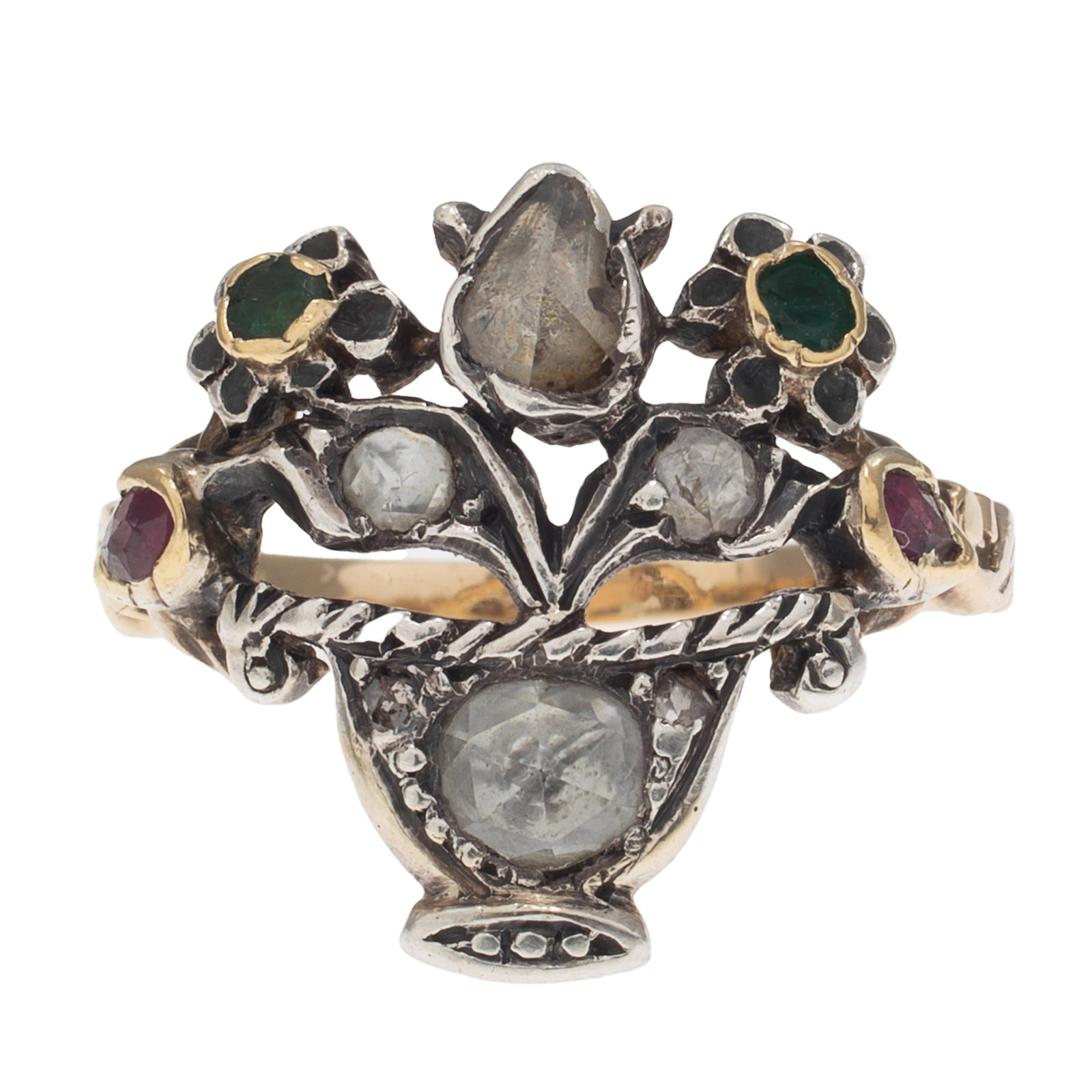 Diamond, Ruby, Emerald, 14k, Silver Ring - 2