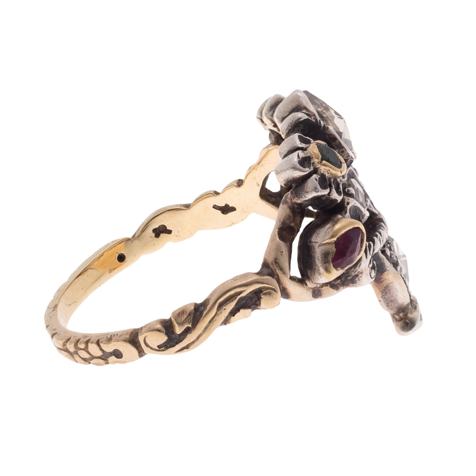 Diamond, Ruby, Emerald, 14k, Silver Ring - 3