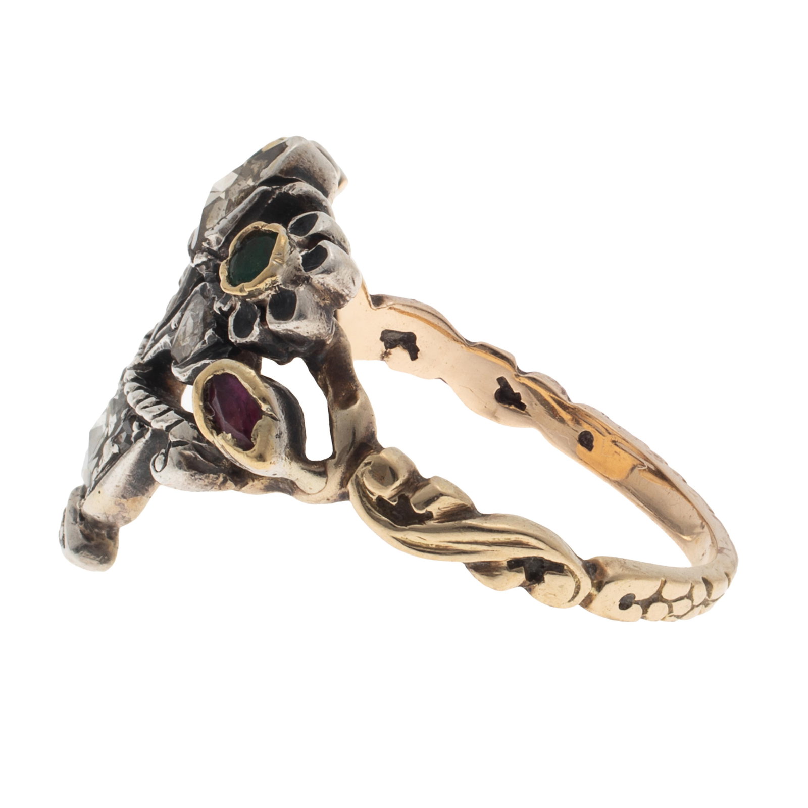 Diamond, Ruby, Emerald, 14k, Silver Ring - 4