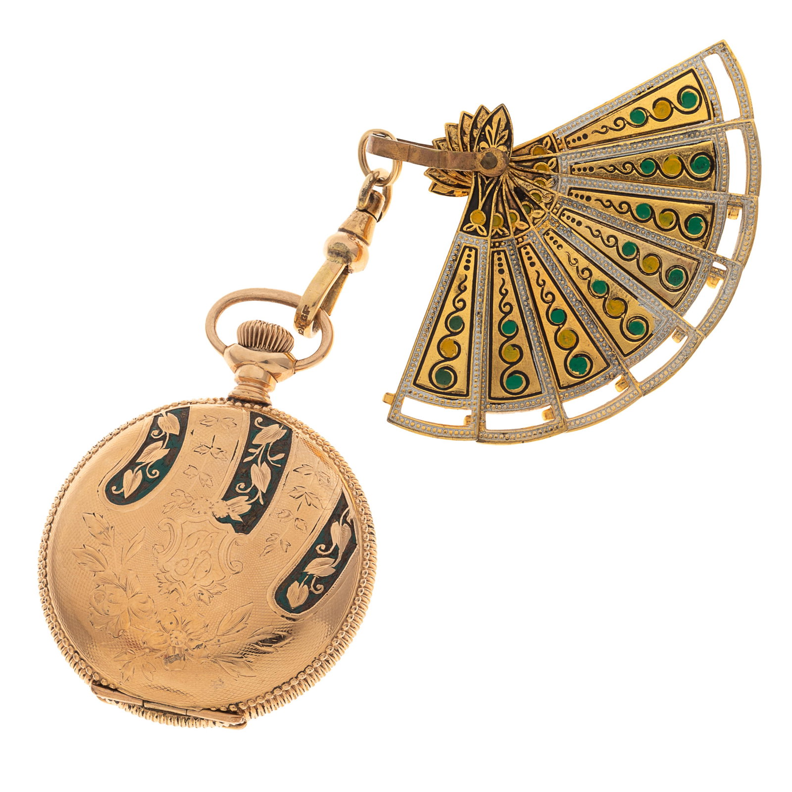 Waltham Enamel, Gold-Filled Pocket Watch with Enamel Watch Pin: Waltham Enamel, Gold-Filled Pocket Watch with Enamel Watch PinDIAL: Round, silvered, black Arabic hour markers, black and red outer minutes track, blued spade hands, subsidiary dial at 6 o'clock, Walt