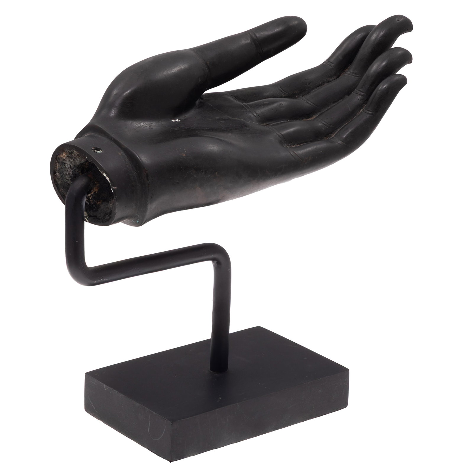 Bronze Hand of Buddha: Bronze Hand of Buddha In a serene gesture. 12in (30cm) l On display stand 11 1/2in (29cm) h.