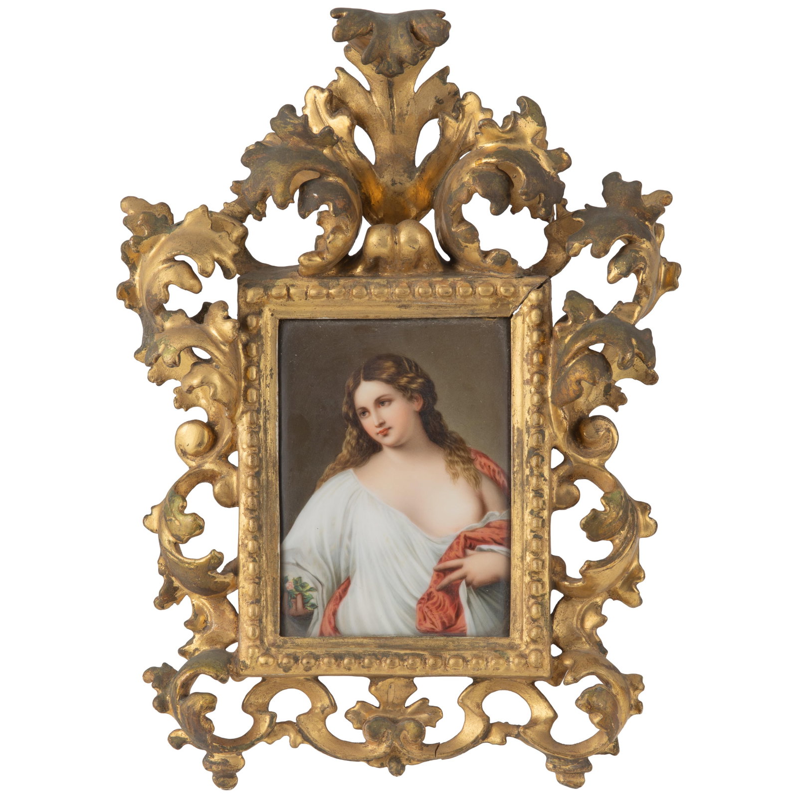 KPM Plaque Flora: KPM Plaque Flora After 'Flora' by Titian 16th century. Impressed KPM on reverse 5in. x 4in (13cm. x 10cm) Framed: 12in. x 8in (31cm. x 20cm)