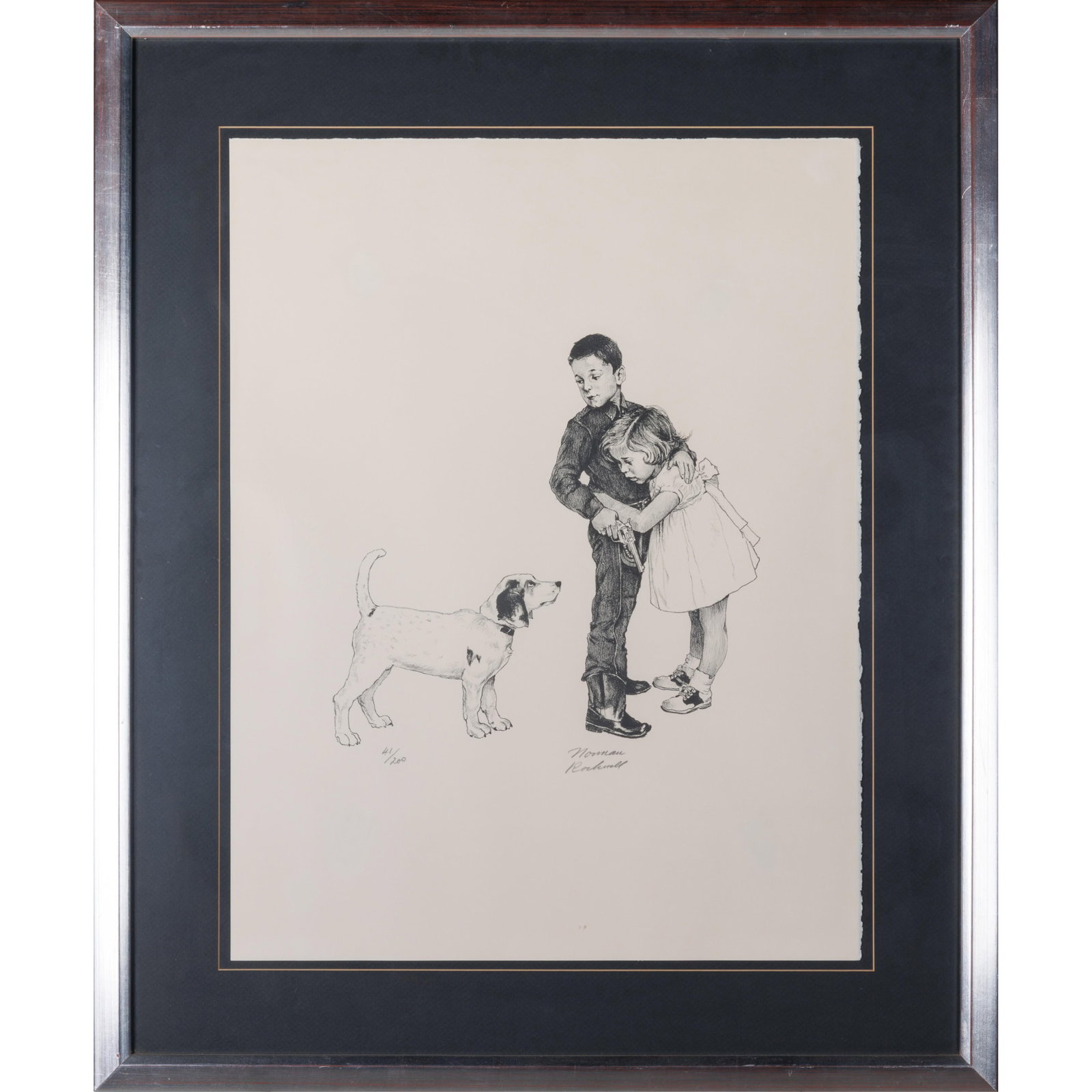 Norman Rockwell (American, 1894-1978).: Norman Rockwell (American, 1894-1978). Save Me, from the portfolio American Family, 1972. Lithograph on Arches paper, signed in pencil and numbered 41/200 (there were also 35 artist's proofs),