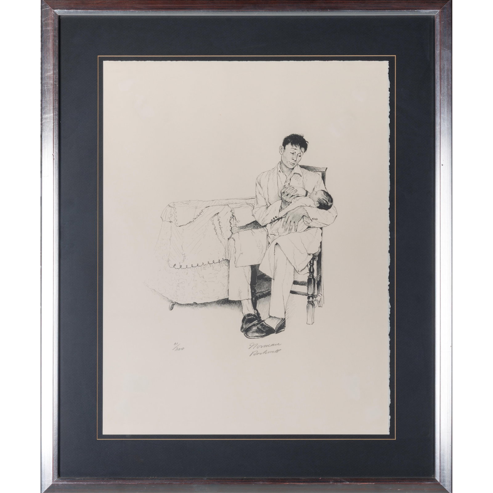 Norman Rockwell (American, 1894-1978).: Norman Rockwell (American, 1894-1978). Two O'Clock Feeding, from the portfolio American Family, 1972. Lithograph on Arches paper, signed in pencil and numbered 41/200 (there were also 35 artist's