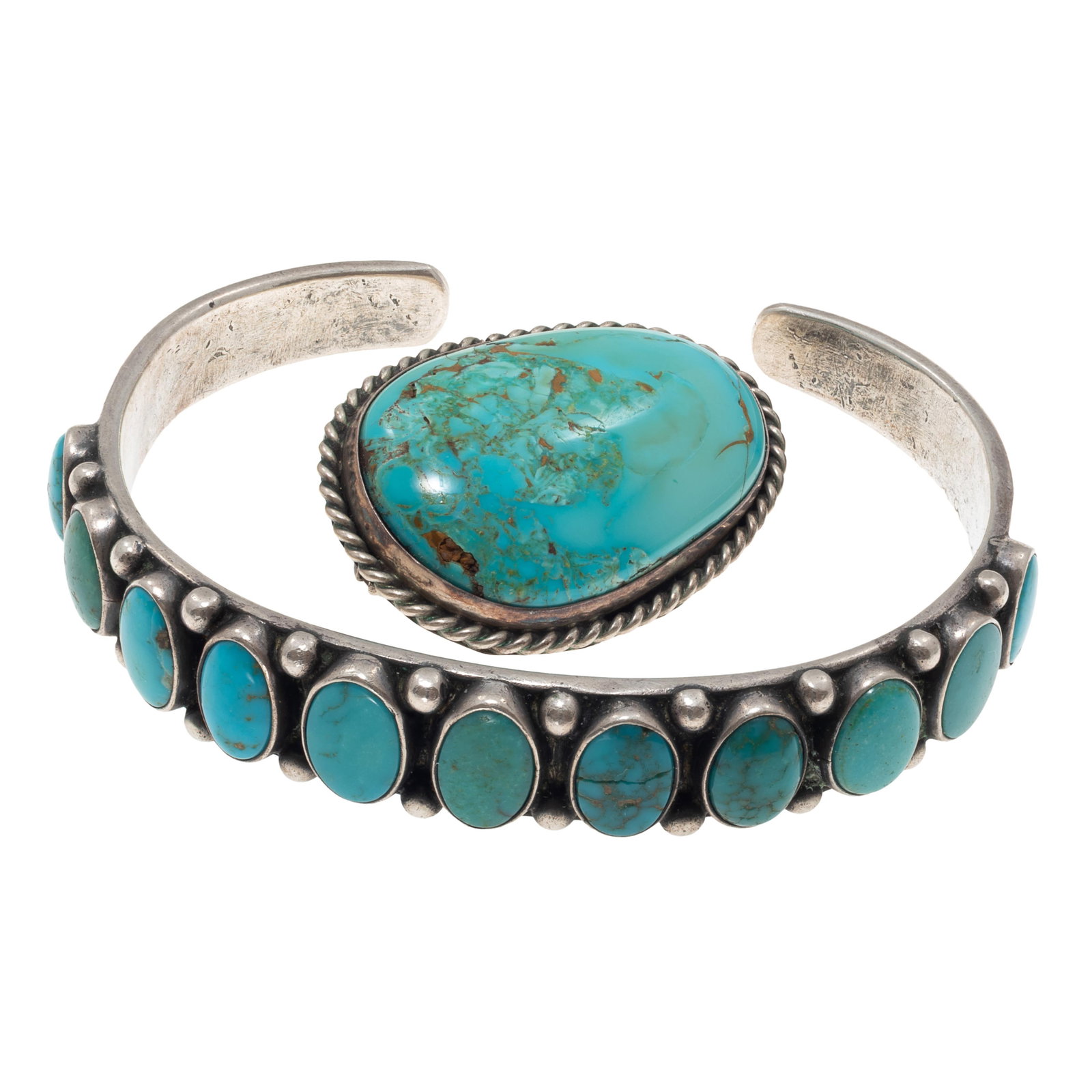 Navajo Turquoise, Sterling Silver Cuff and Pin (1 of 4)