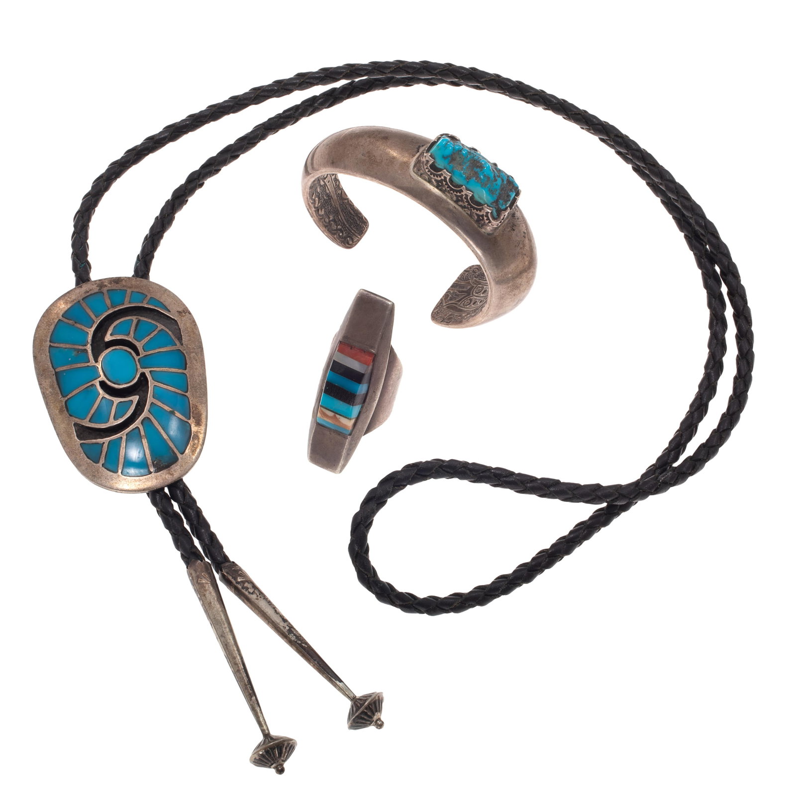 Navajo Turquoise, Multi-Stone, Silver Jewelry Suite, Carl and Irene Clark (1 of 6)