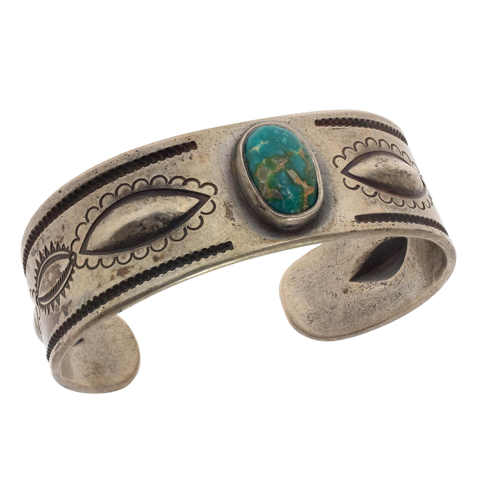 Old Pawn Turquoise, Coin Silver Cuff Bracelet, RIO (1 of 5)