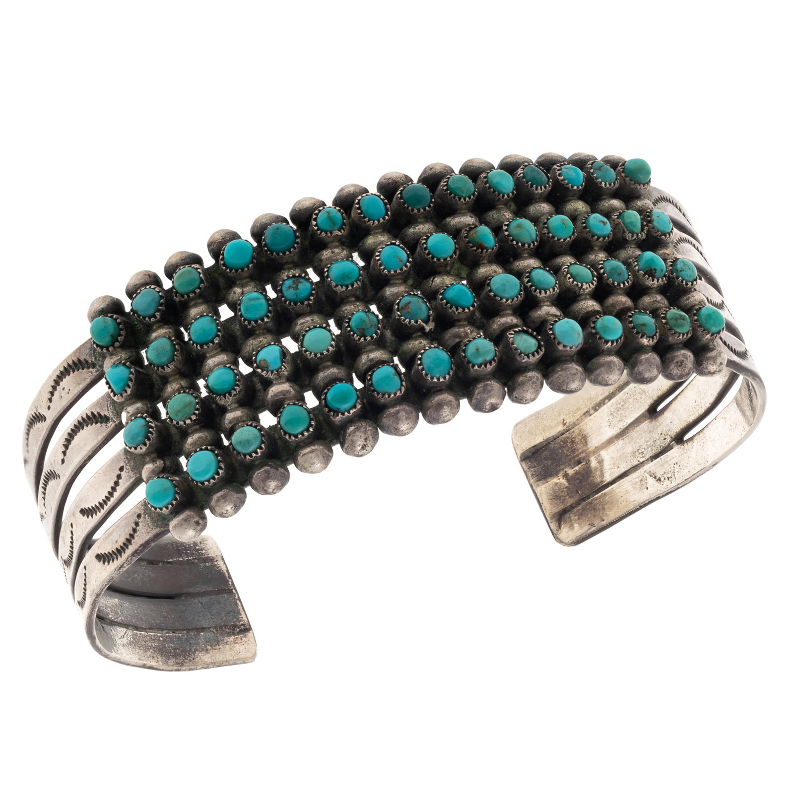 Zuni Needlepoint Turquoise, Sterling Silver Cuff Bracelet (1 of 5)