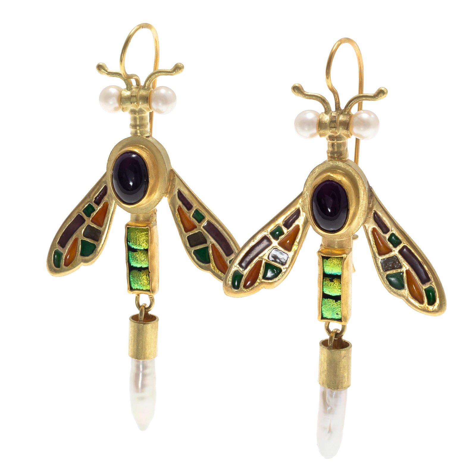 Pair of Amethyst, Pearl, Enamel, 18k Earrings, Amy Roper Lyons (1 of 4)