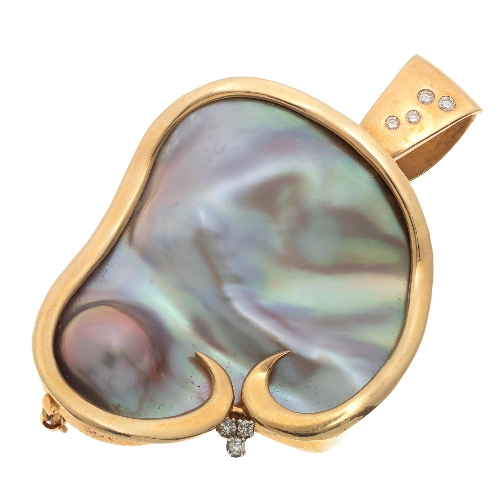 Diamond, Blister Pearl, 14k Yellow Gold Pendant (1 of 4)