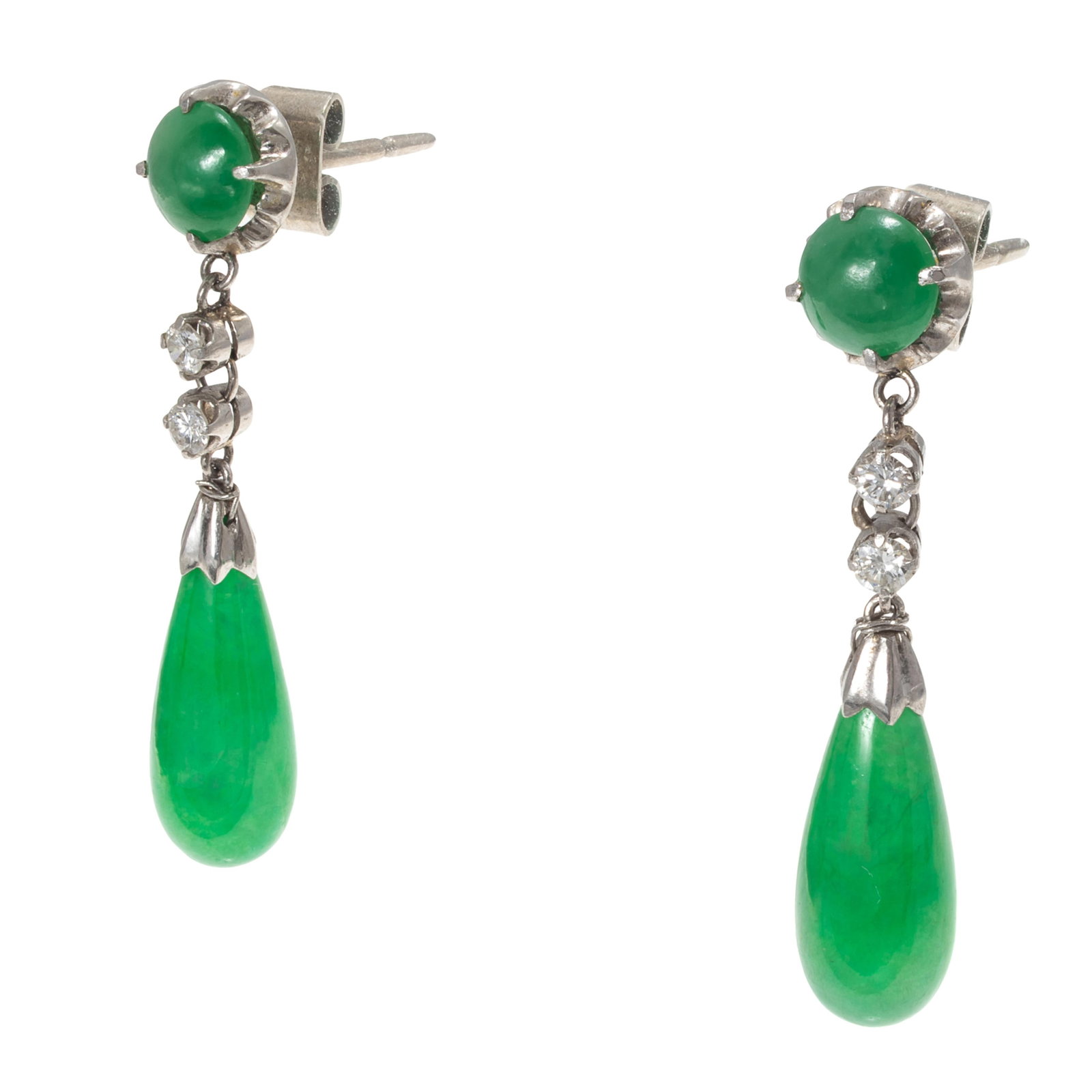 Pair of Jade, Diamond, Platinum Earrings (1 of 4)