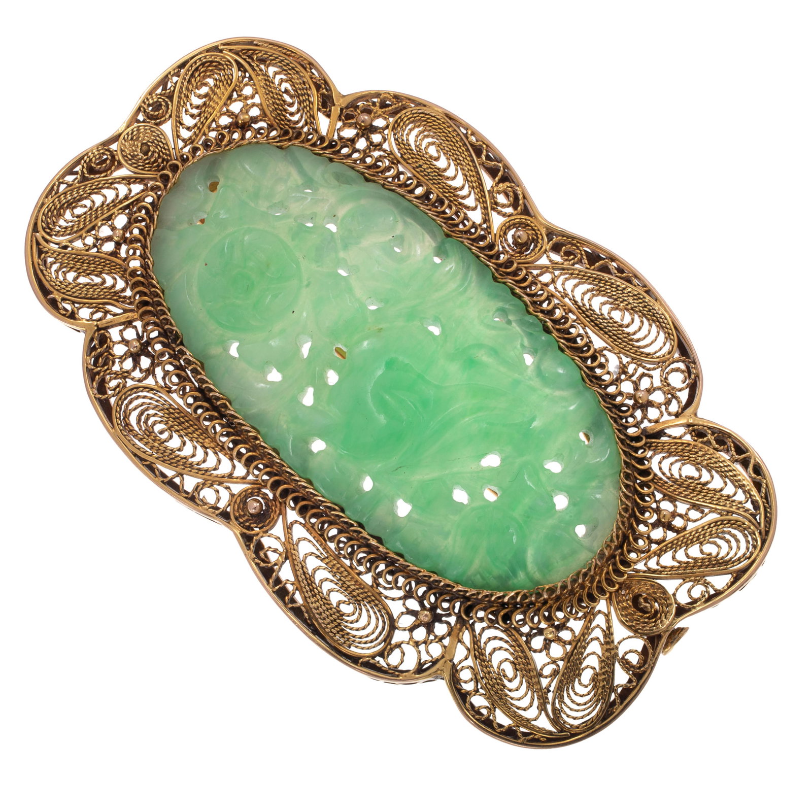 Jadeite, 14k Yellow Gold Brooch (1 of 5)