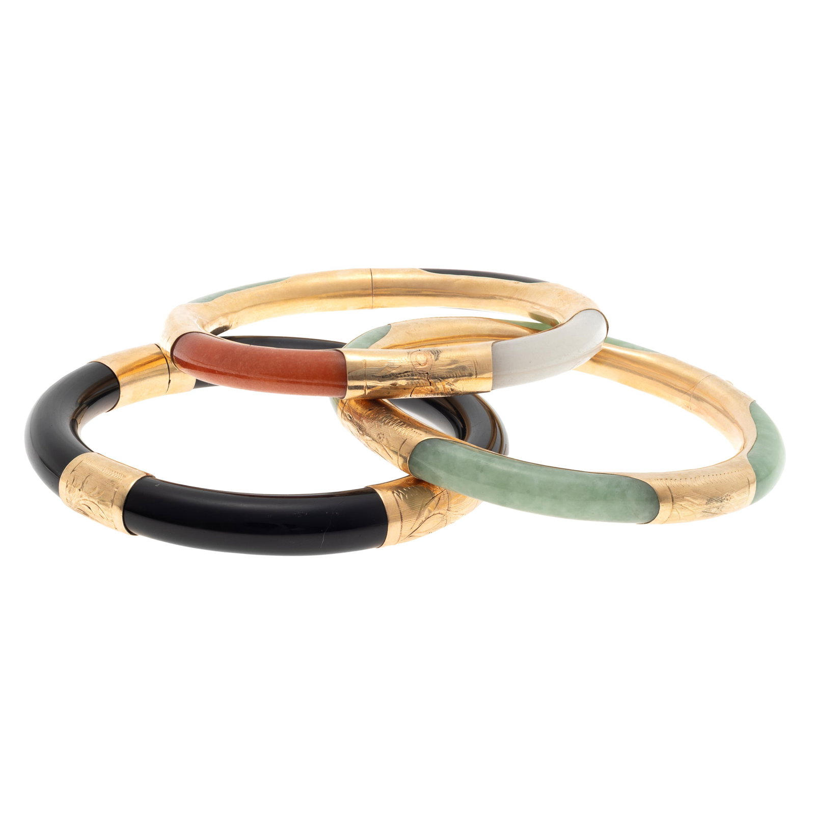 Collection of Three Jade, 14k Yellow Gold Bracelets (1 of 6)
