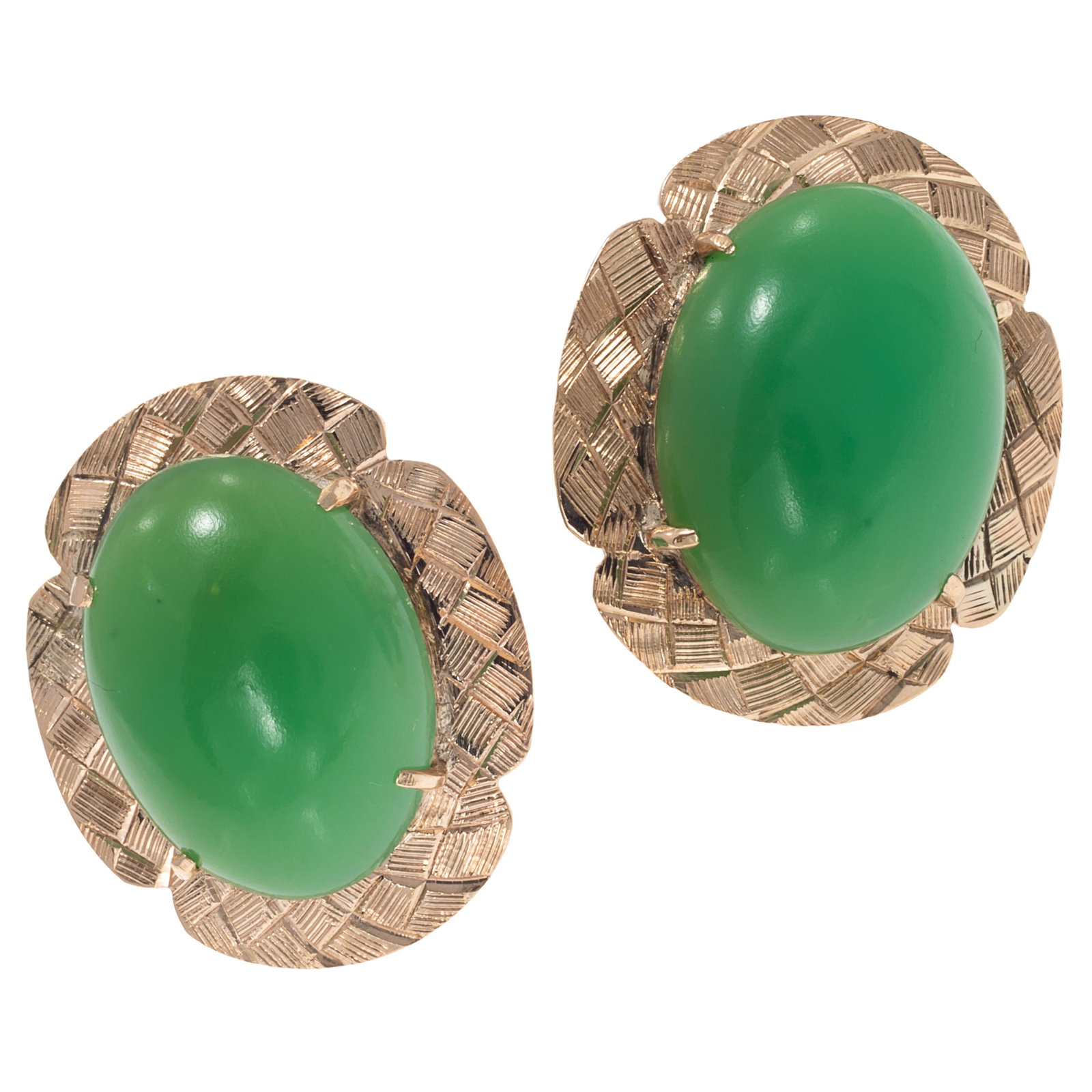Pair of Chrysoprase, 14k Yellow Gold Earrings (1 of 4)