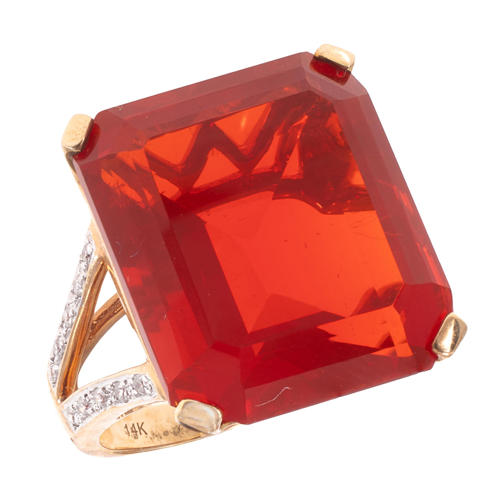 Mexican Fire Opal, Diamond, 14k Yellow Gold Ring (1 of 5)