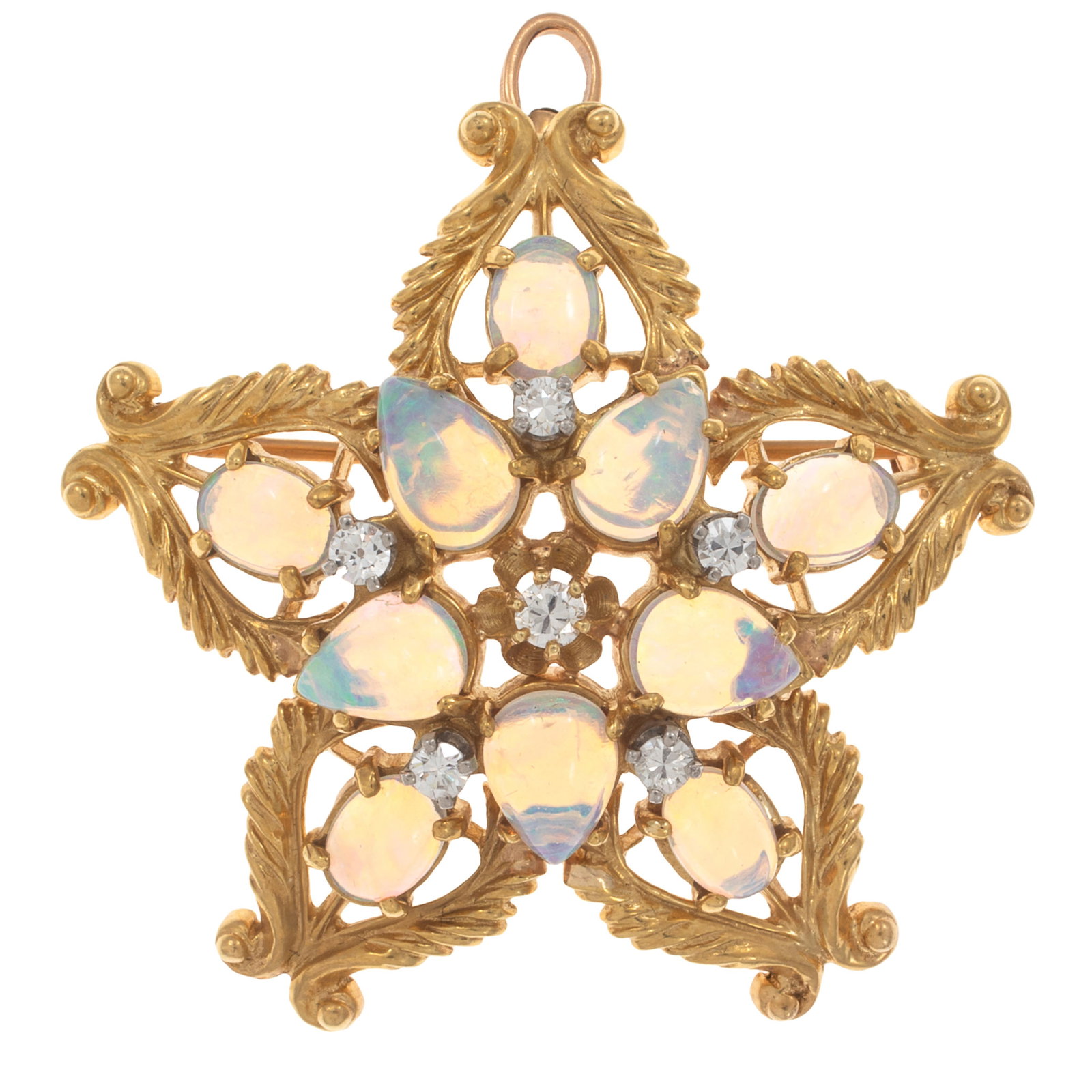 Diamond, Opal, 18k Yellow Gold 'Star' Pin Pendant (1 of 4)
