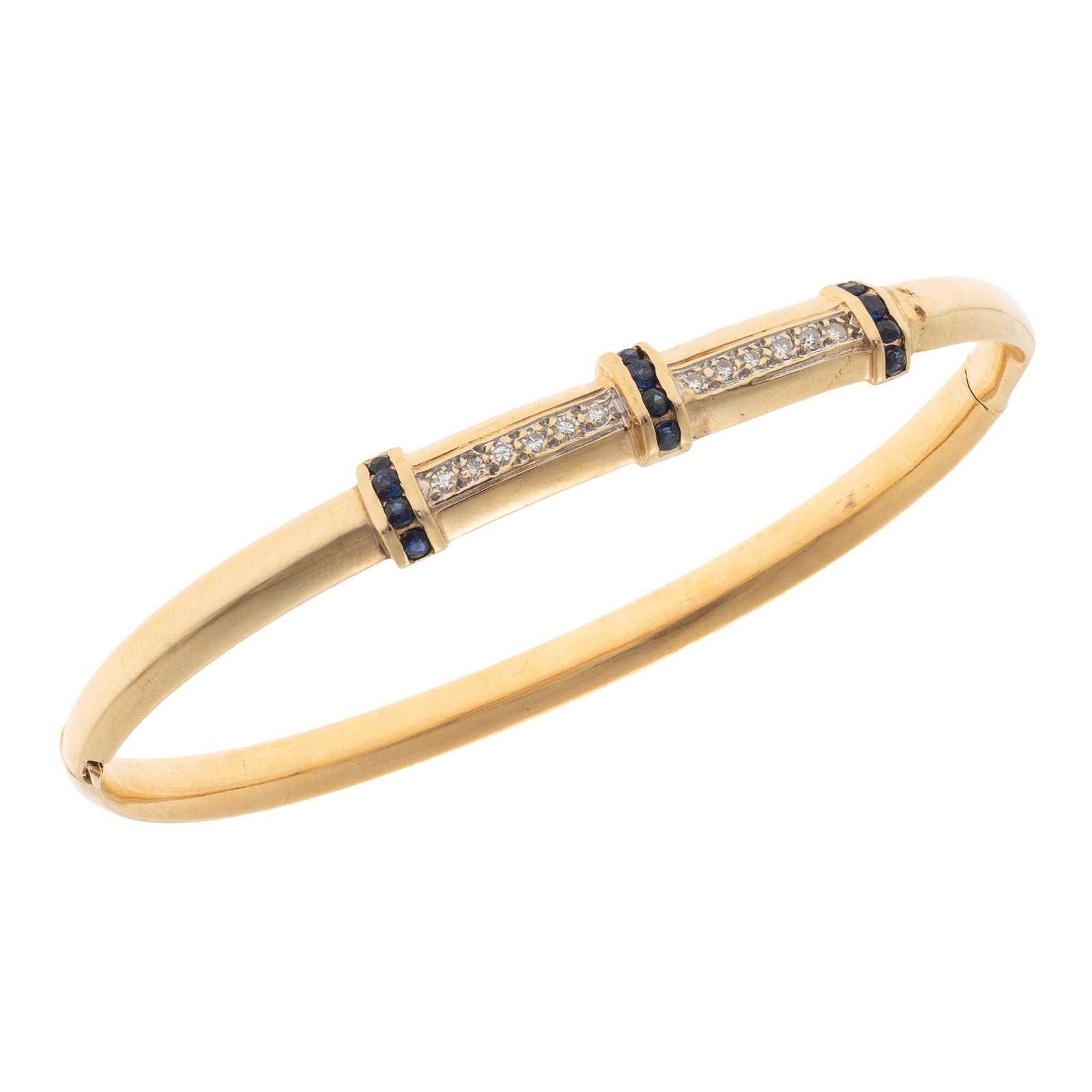 Diamond, Sapphire, 14k Yellow Gold Bracelet: Diamond, Sapphire, 14k Yellow Gold Bracelet Featuring twelve round-cut sapphires weighing a total of approximately 0.24 cttw., accented by twelve single-cut diamonds weighing a total of approximately
