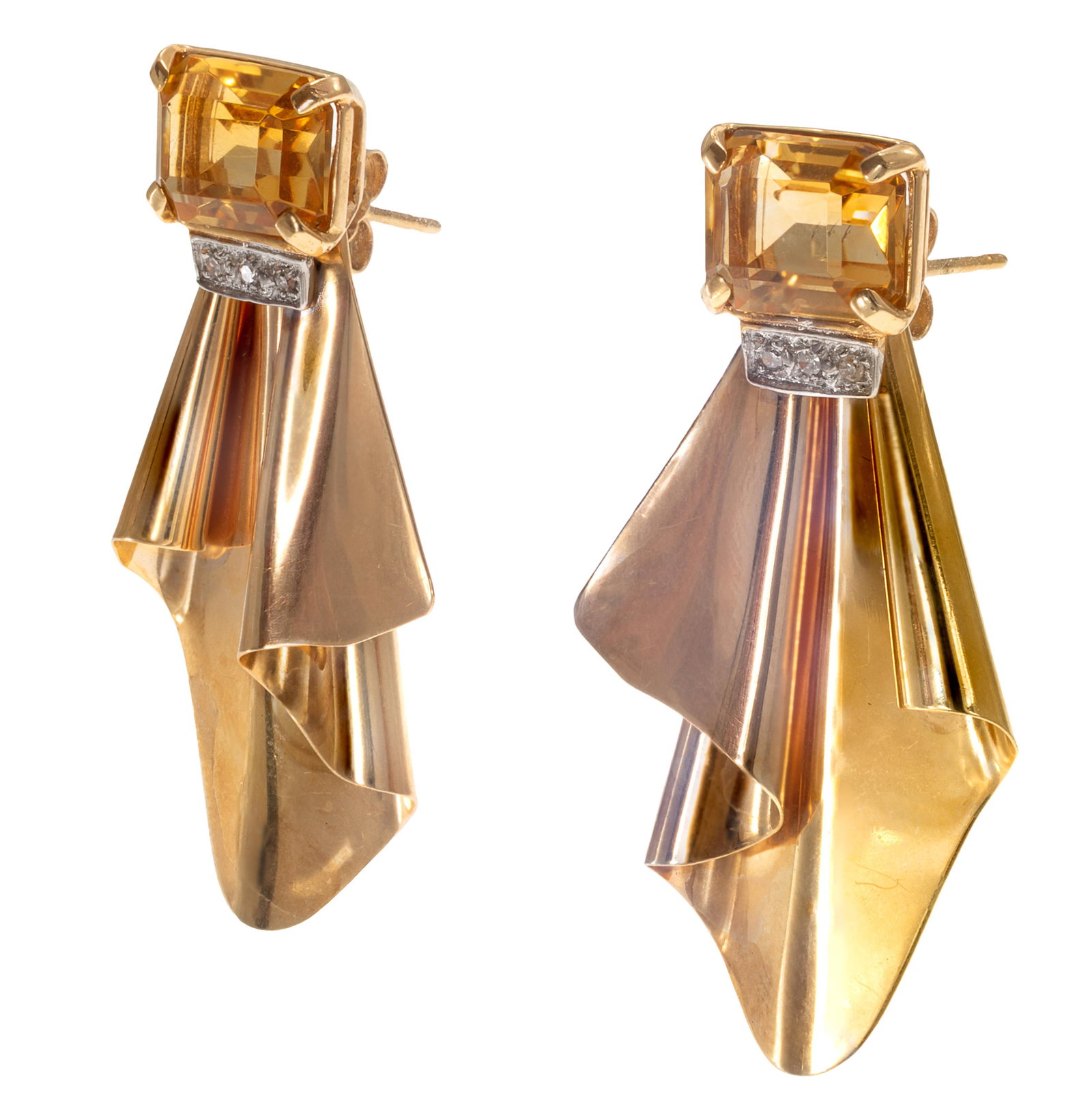 Pair of Citrine, Diamond, 14k Yellow Gold Earrings (1 of 4)