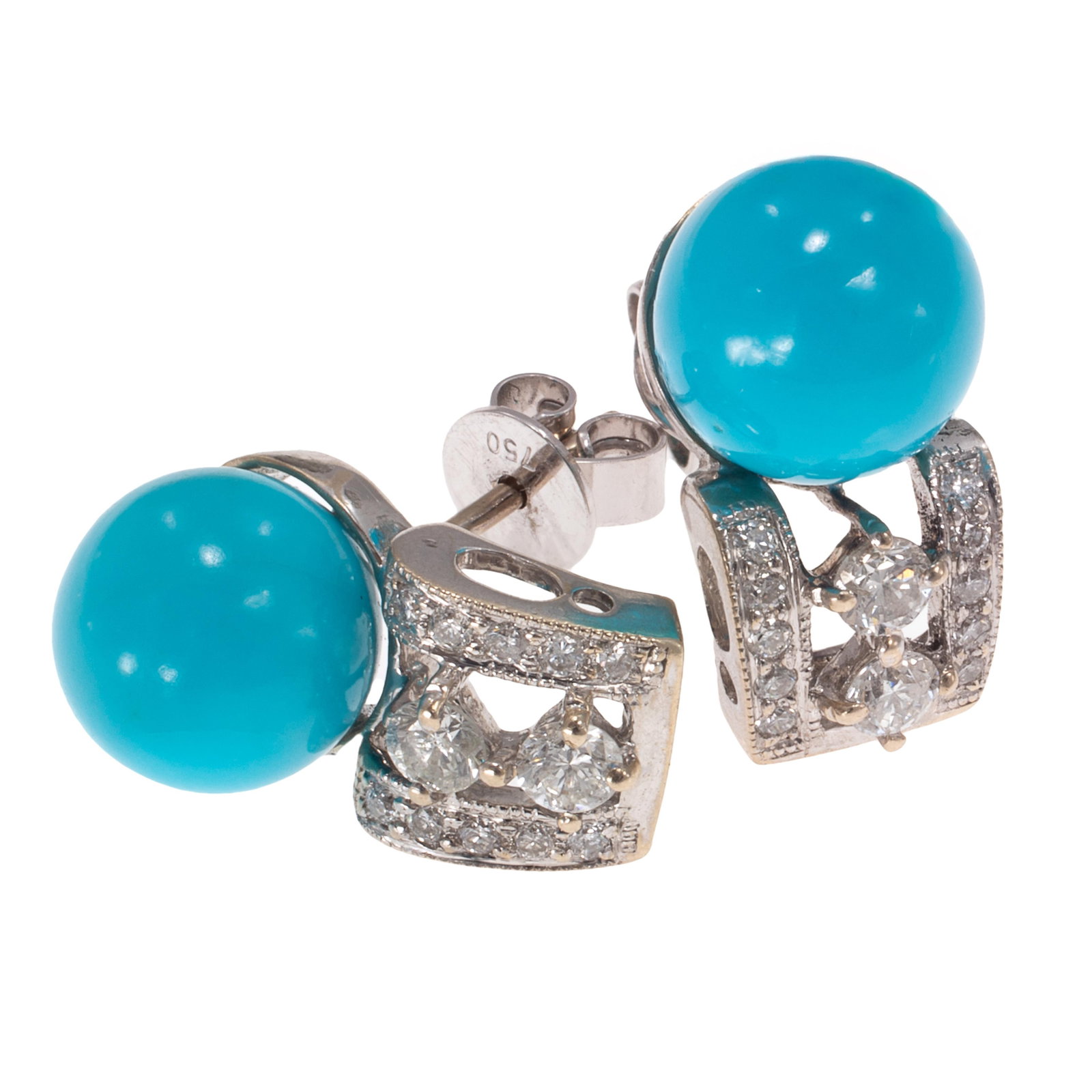 Pair of Turquoise, Diamond, 18k White Gold Earrings (1 of 5)