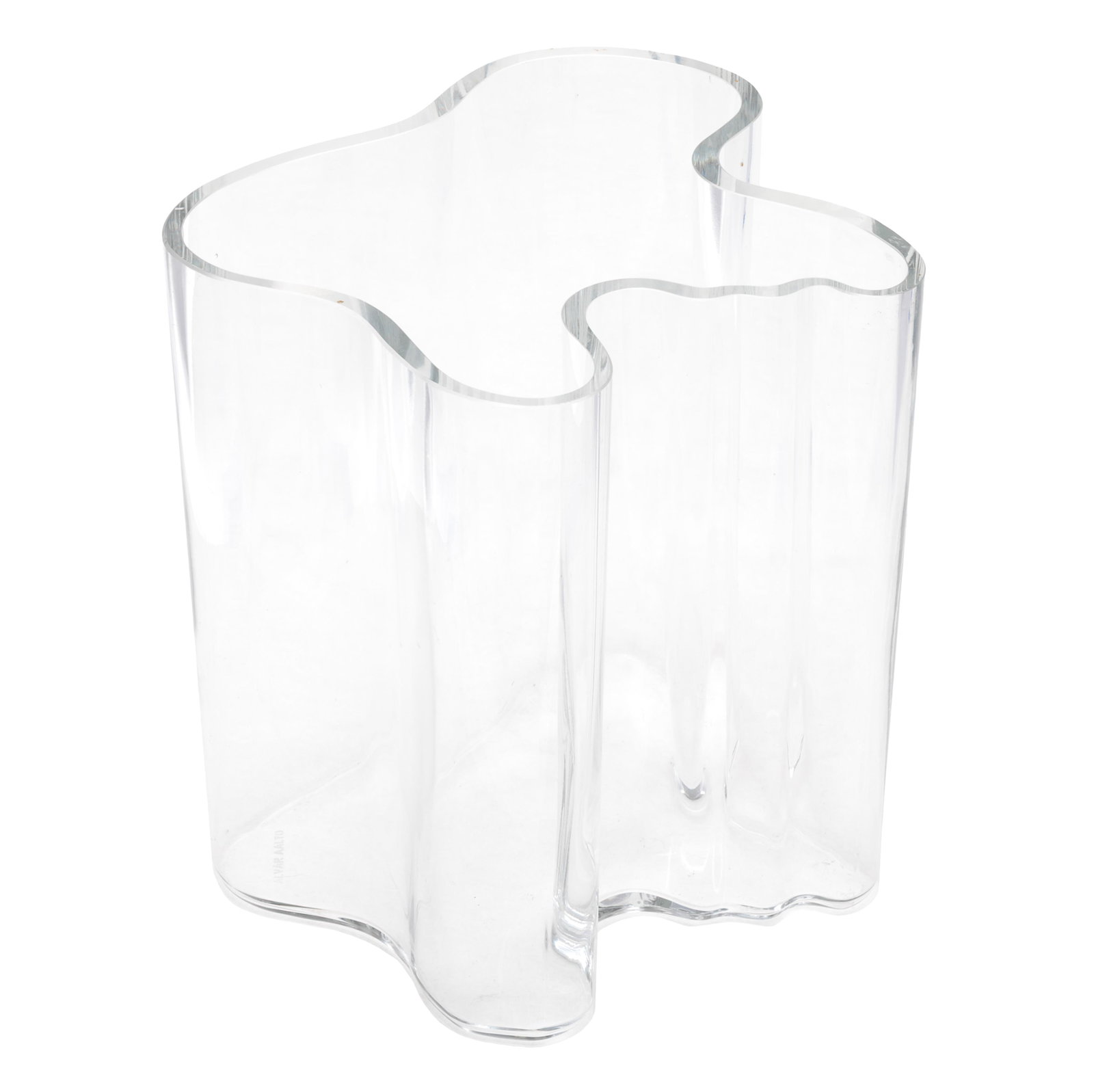 Alvar Aalto Design Glass Vase: Alvar Aalto Design Glass Vase The Contemporary glass vase in an organic design. Signed on base 8in (20cm) h. 8in (20cm) w.