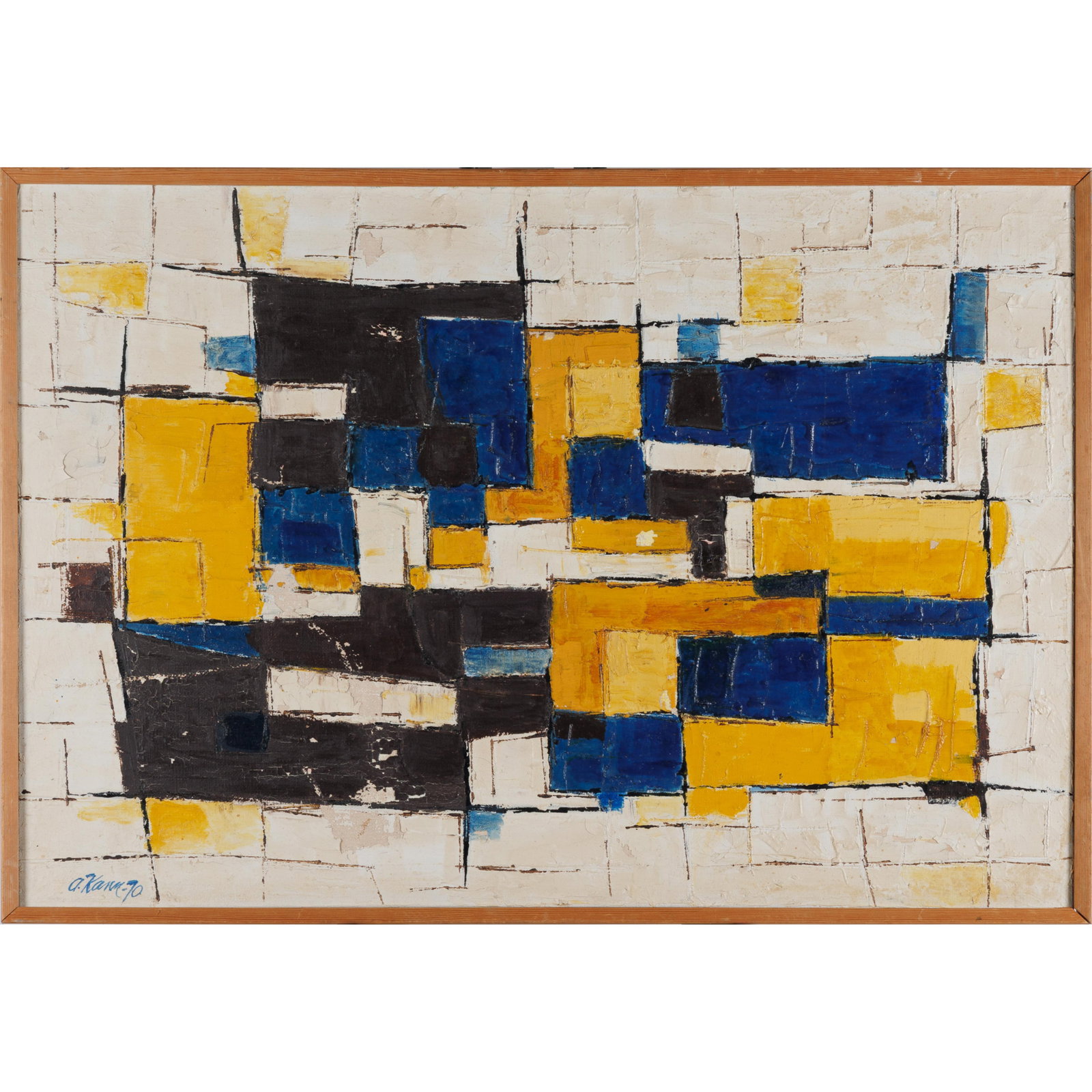 Alf Kahn (Danish/Swedish, 20th Century).: Alf Kahn (Danish/Swedish, 20th Century). Til Jytte & Blu (For Jutland & Blue), 1970. Oil on canvas, signed 'A. Kahn '70' (lower left), signed, titled, and dated on canvas verso, framed. 32 x 36in. (82