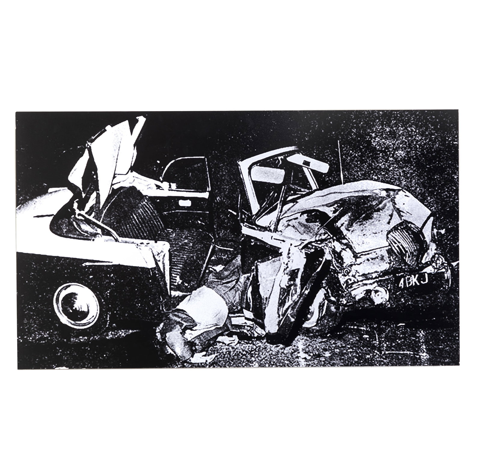 After Andy Warhol (American, 1928-1987).: After Andy Warhol (American, 1928-1987). Car Crash, 1978. Photograph. Diasec flush-mounted. Produced by Jason Tlush Studio, Los Angeles. 24 7/8 x 43in. (63.2 x 109.2cm). In excellent condition. No