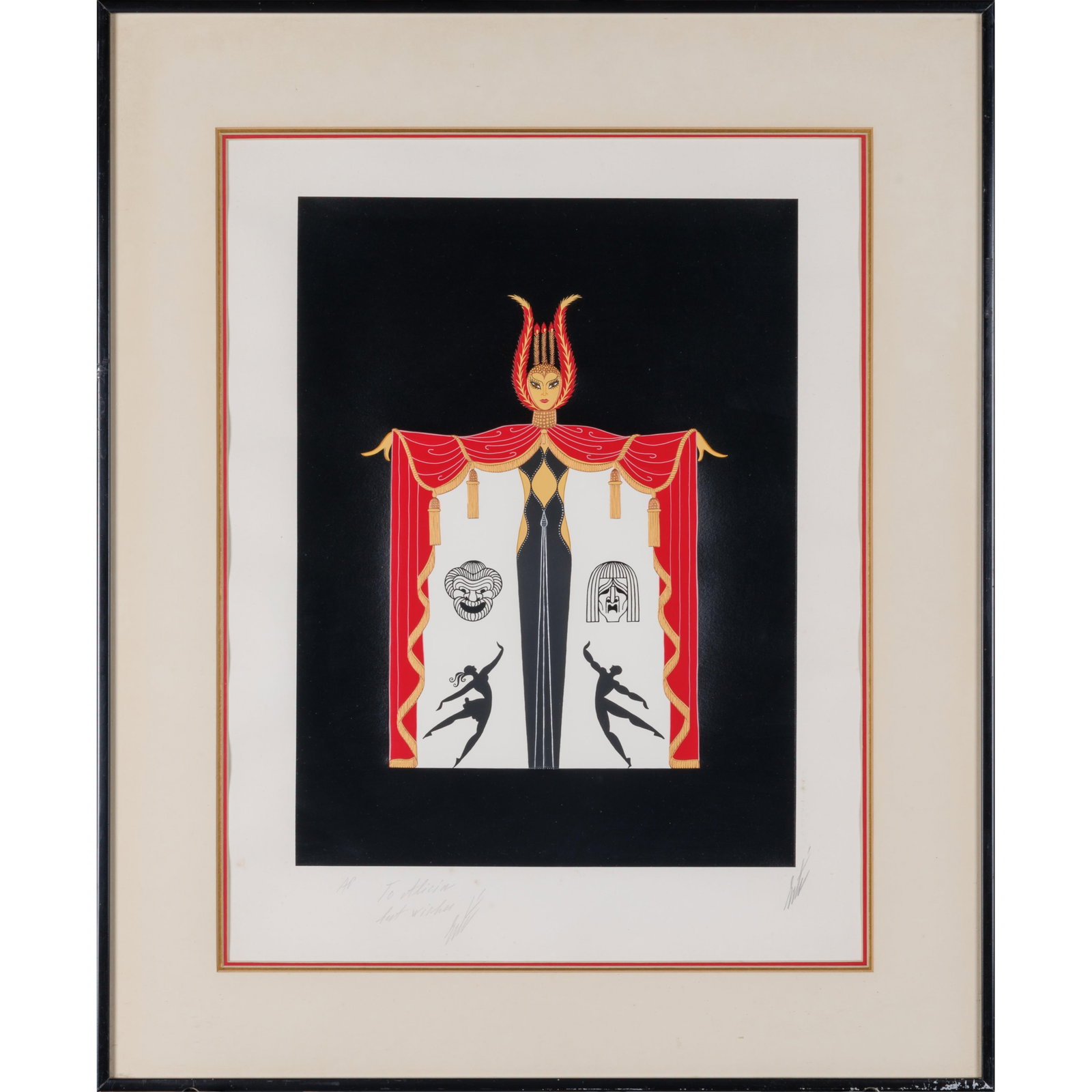 Erte (Romain de Tirtoff) (Russian/French, 1892-1990).: Erte (Romain de Tirtoff) (Russian/French, 1892-1990). Broadway's in Fashion, 1978. Color screenprint and embossing on paper, signed in pencil, annotated 'AP' (aside from the edition of 300),