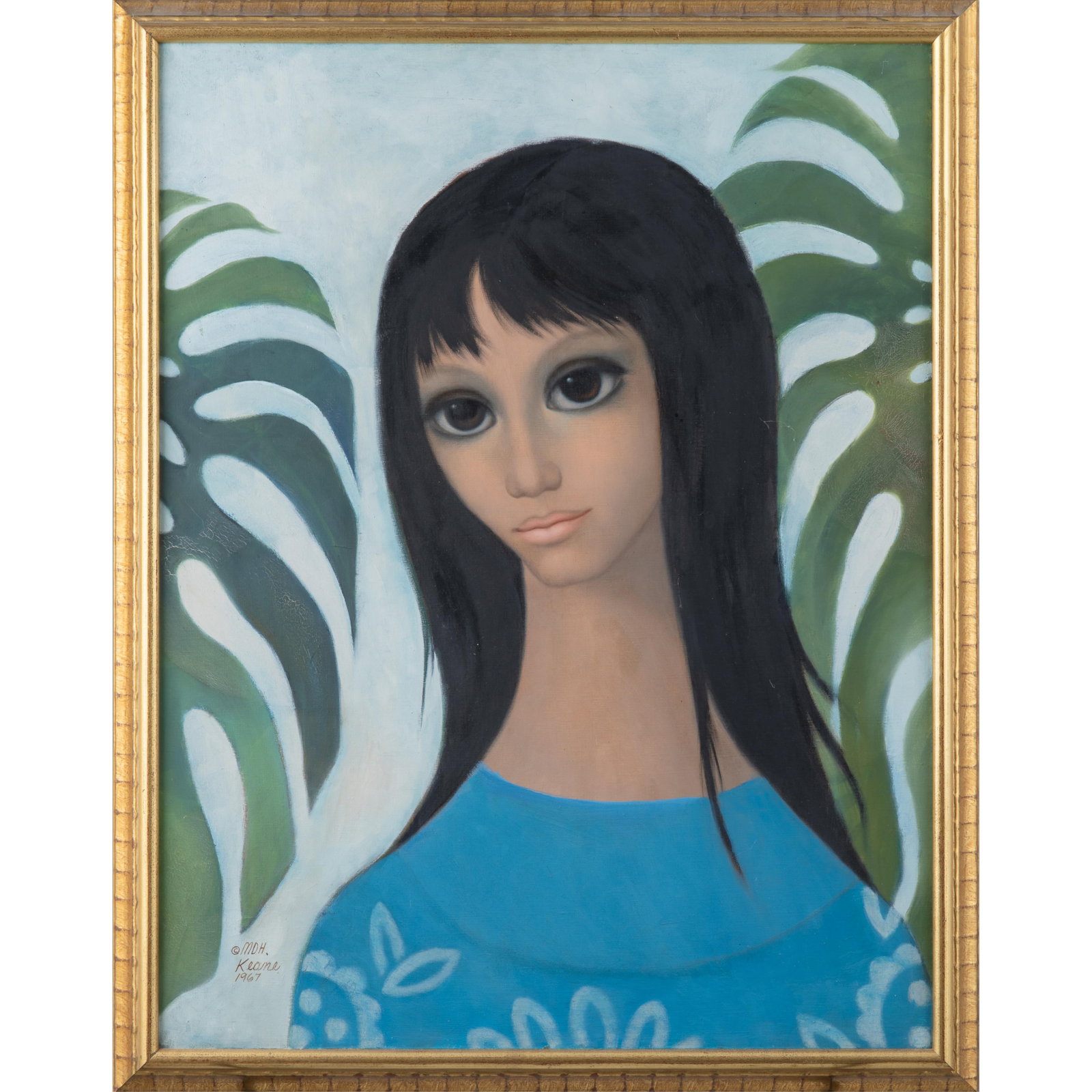 Margaret (Hawkins) Keane (American, 1927-2022).: Margaret (Hawkins) Keane (American, 1927-2022). Untitled (Portrait of a Young Woman), 1967. Oil on canvas, signed and dated 'MDH Keane 1967' (lower left), framed. 26 x 20in. (66 x 51cm). 29 x 23in.