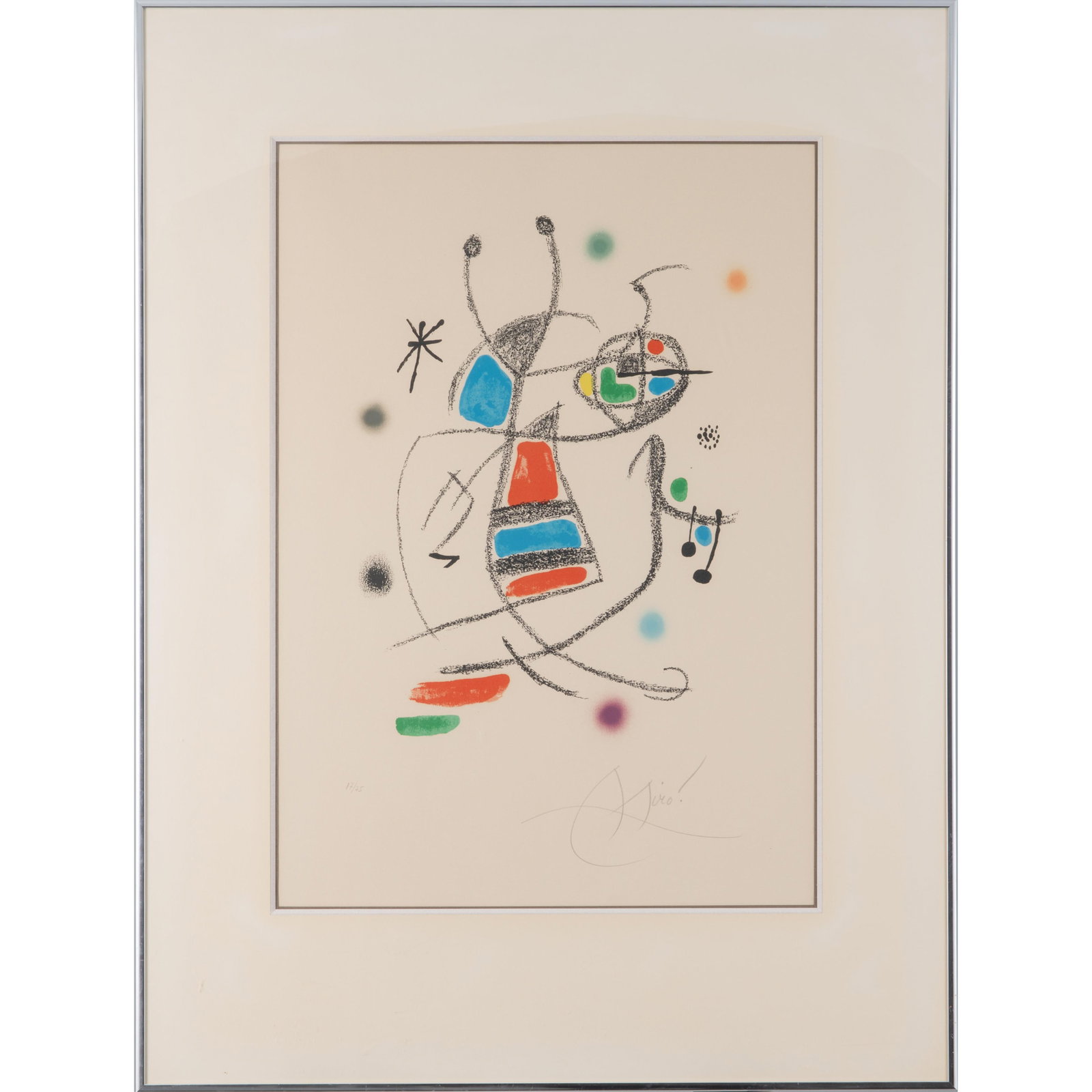 Joan Miro (Spanish, 1893-1983).: Joan Miro (Spanish, 1893-1983). One plate (#10), from Maravillas con variaciones acrosticas en el jardin de Miro, 1975. Color lithograph on wove paper, signed in pencil, numbered 17/75, with margins, 