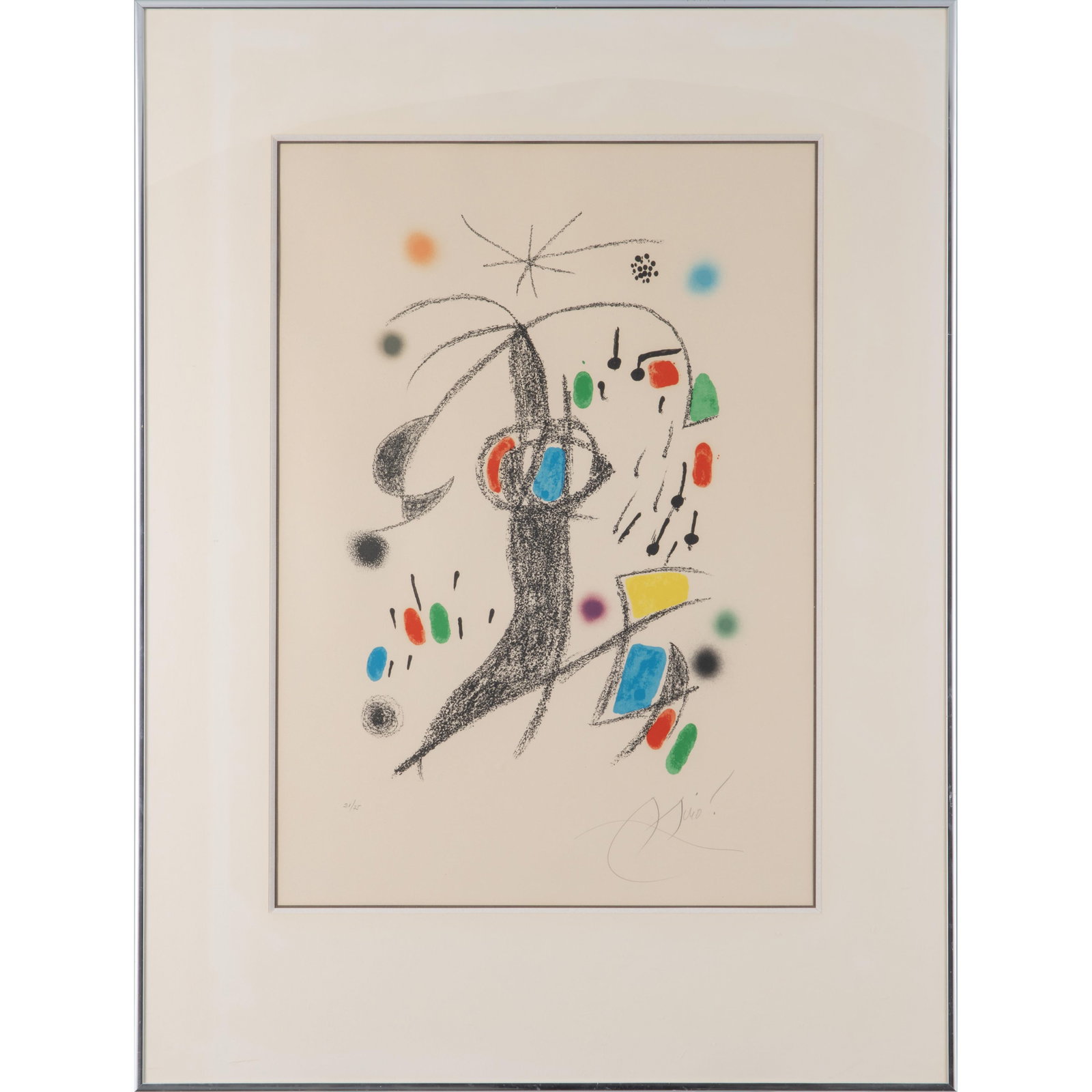 Joan Miro (Spanish, 1893-1983).: Joan Miro (Spanish, 1893-1983). One plate (#21), from Maravillas con variaciones acrosticas en el jardin de Miro, 1975. Color lithograph on wove paper, signed in pencil, numbered 21/75, with margins, 