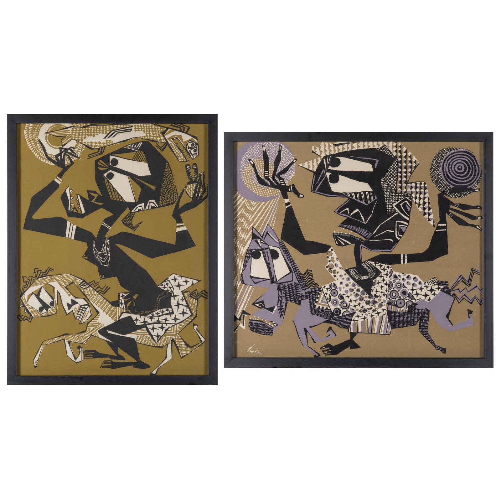 Suzanne Wenger aka Adunni Olorisha, (Austrian/Nigerian, 1915-2009).: Suzanne Wenger aka Adunni Olorisha (Austrian/Nigerian, 1915-2009). A pair of color screen prints, from the Iwin Series. Images based on traditional Nigerian cosmology . 20 x 22 1/2in. (51 x 57cm).
