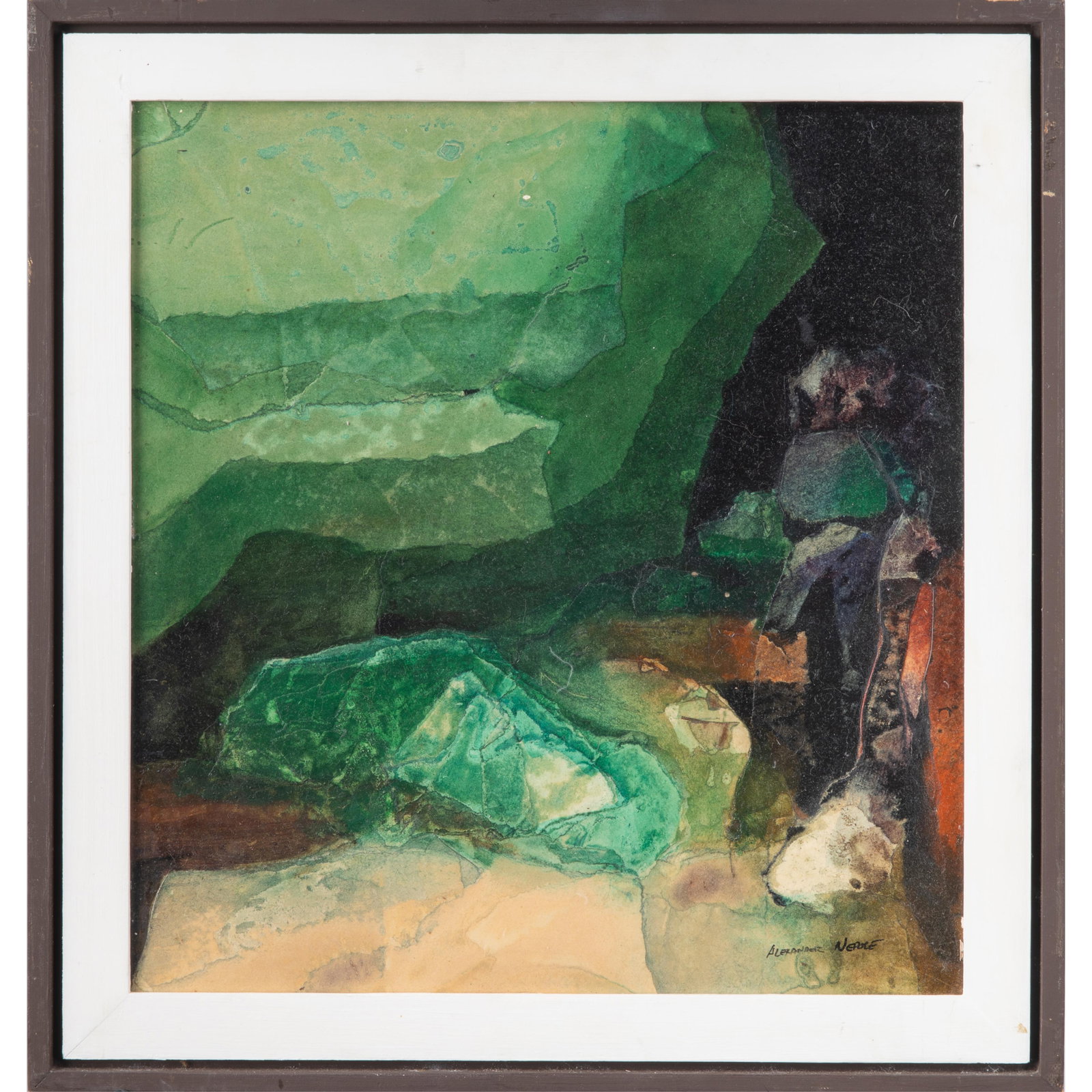 Alexander Nepote (American, 1913-1986).: Alexander Nepote (American, 1913-1986). Coast Edge Rock. Mixed media on board, signed 'Alexander Nepote' (lower right); title on board verso, framed. 16 x 15in. (40.5 x 38cm). 19 x 18in. (48.3 x