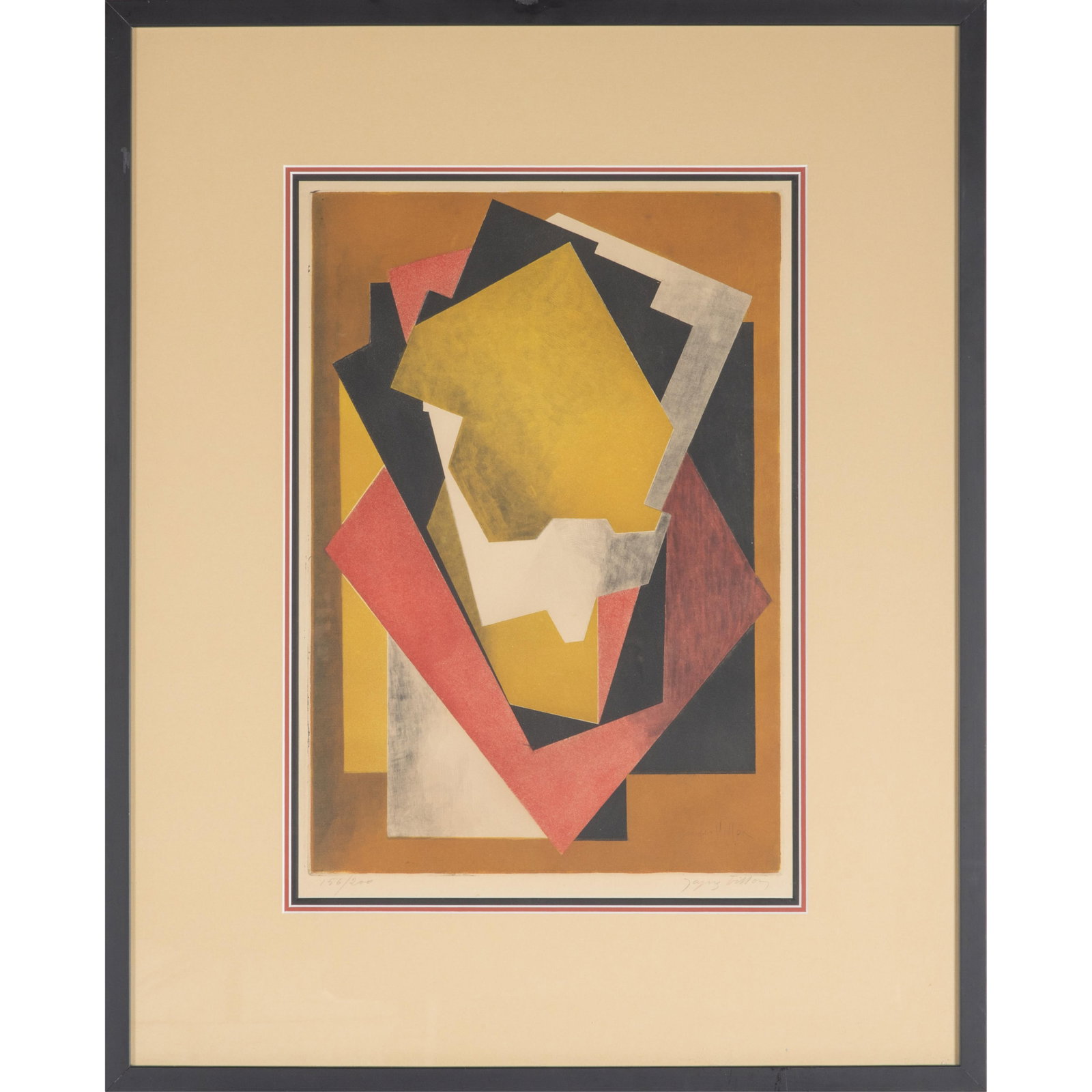 Jacques Villon (French, 1875-1963).: Jacques Villon (French, 1875-1963). Composition, 1928. Color aquatint and roulette on wove paper, signed in pencil, numbered 156/200, with margins, published by Galerie Bernheim-Jeune, Paris, framed.