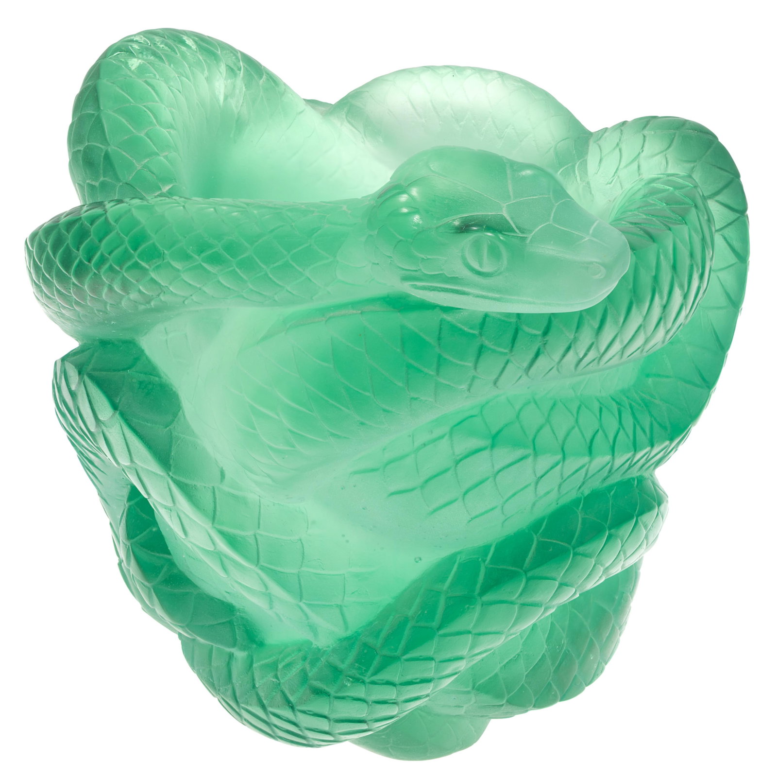 Daum Pate-de-Verre Vase: Daum Pate-de-Verre Vase In the form of a tightly coiled snake. 8 1/2in (22cm) h. 7in (18cm) d.