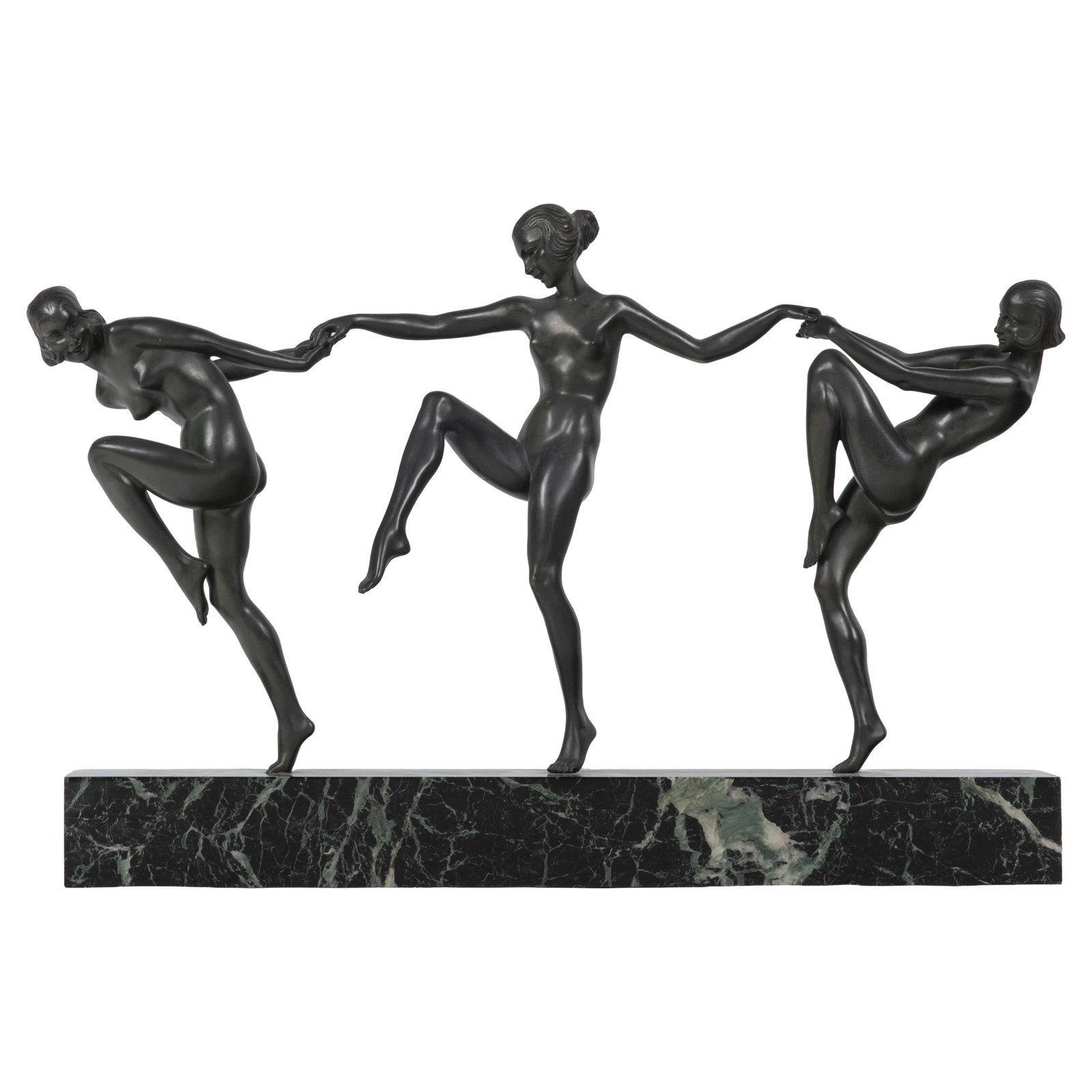 Pierre Laurel (French, 1892-1962)., Bronze sculpture: Pierre Laurel (French, 1892-1962). Bronze sculpture 'Farandole' Three graces dancing on a marble plinth.16in (41cm) h. 22in (56cm) l.