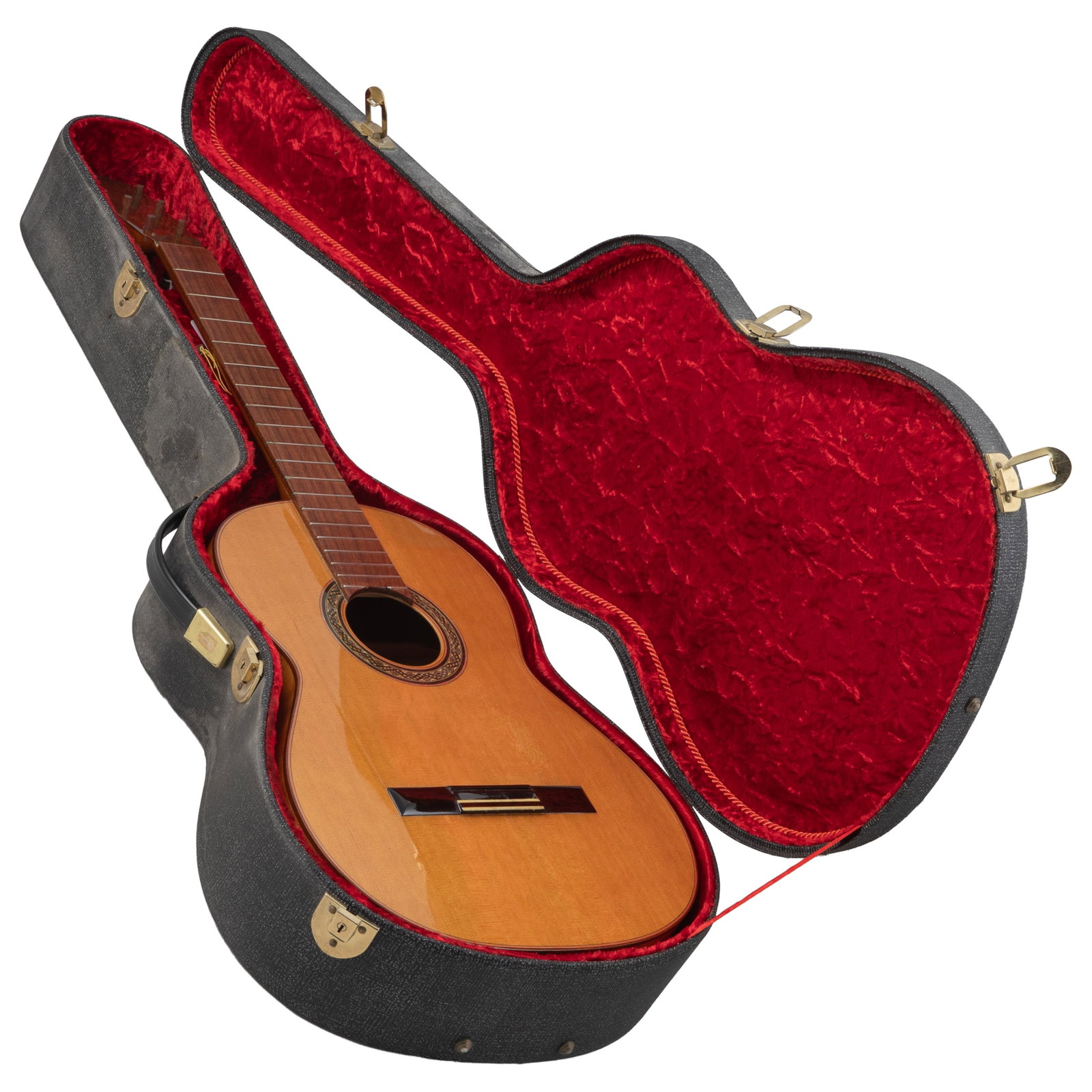 Casa Montalvo Guitar: Casa Montalvo Guitar 38.5" Classical Guitar Set up and distributed by Jorge Montalvo. Book matched wood on back, comes with case. Condition: Body top in very good condition, with only minor surface