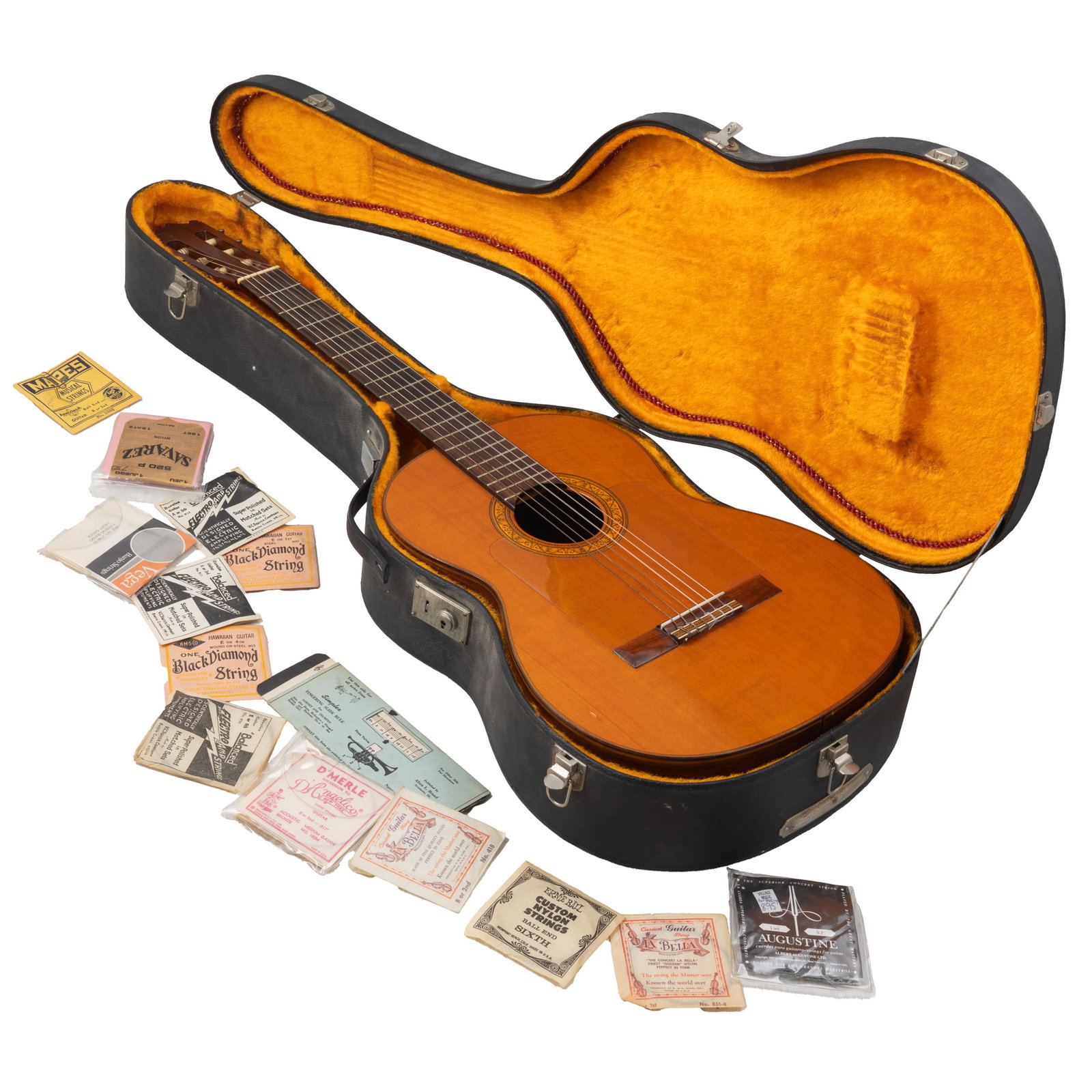 Meiko 1968 A8 Classical Guitar: Meiko 1968 A8 Classical Guitar 39" Classical Guitar Made in Japan, Comes with Case Condition: Body Top in very good condition, with only minor surface age. Body Sides in very good condition. Body Back