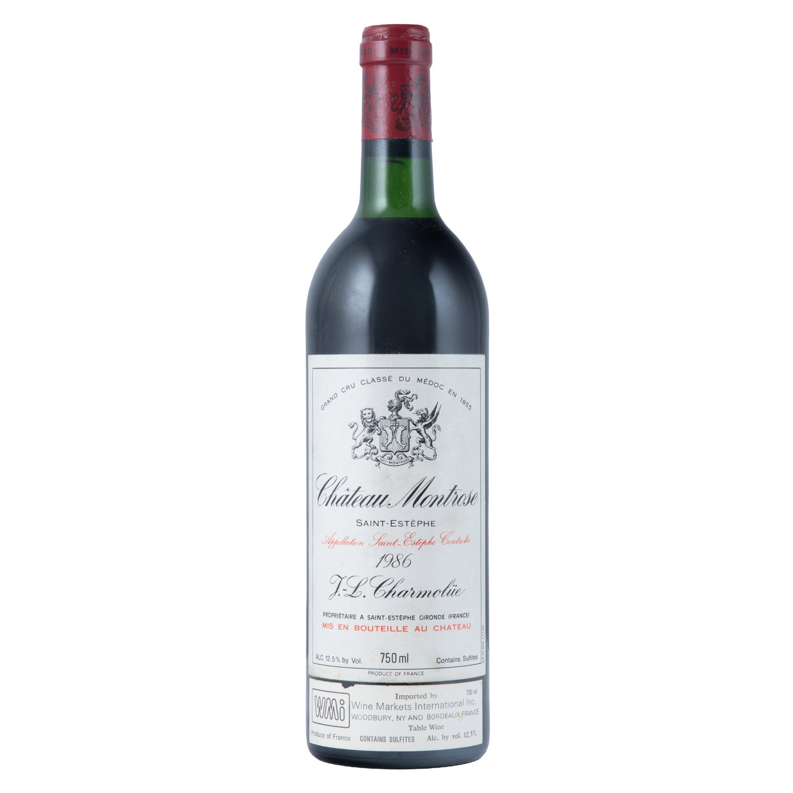 Chateau Montrose 1986: Chateau Montrose 1986 Saint-Estephe, France 12 bottles (75cl) per lot Condition:Good. owc Visually inspected by Leslie Hennessy, wine merchant 41 years in SF and Host of' Wine Around with Hennessy'. K
