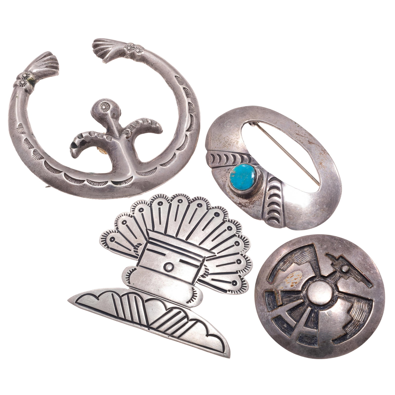 Collection of Four Silver Native American Pins (1 of 4)