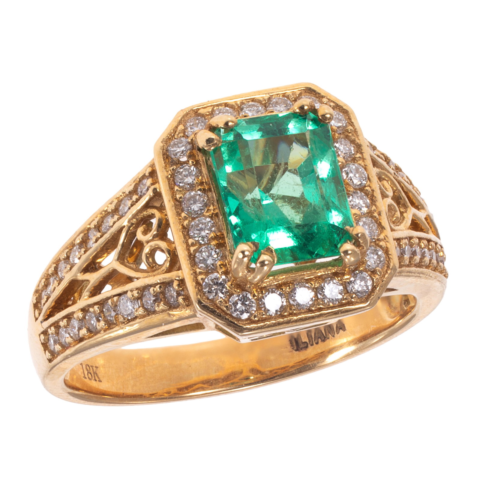 Emerald, Diamond, 18k Yellow Gold Ring, Iliana (1 of 5)