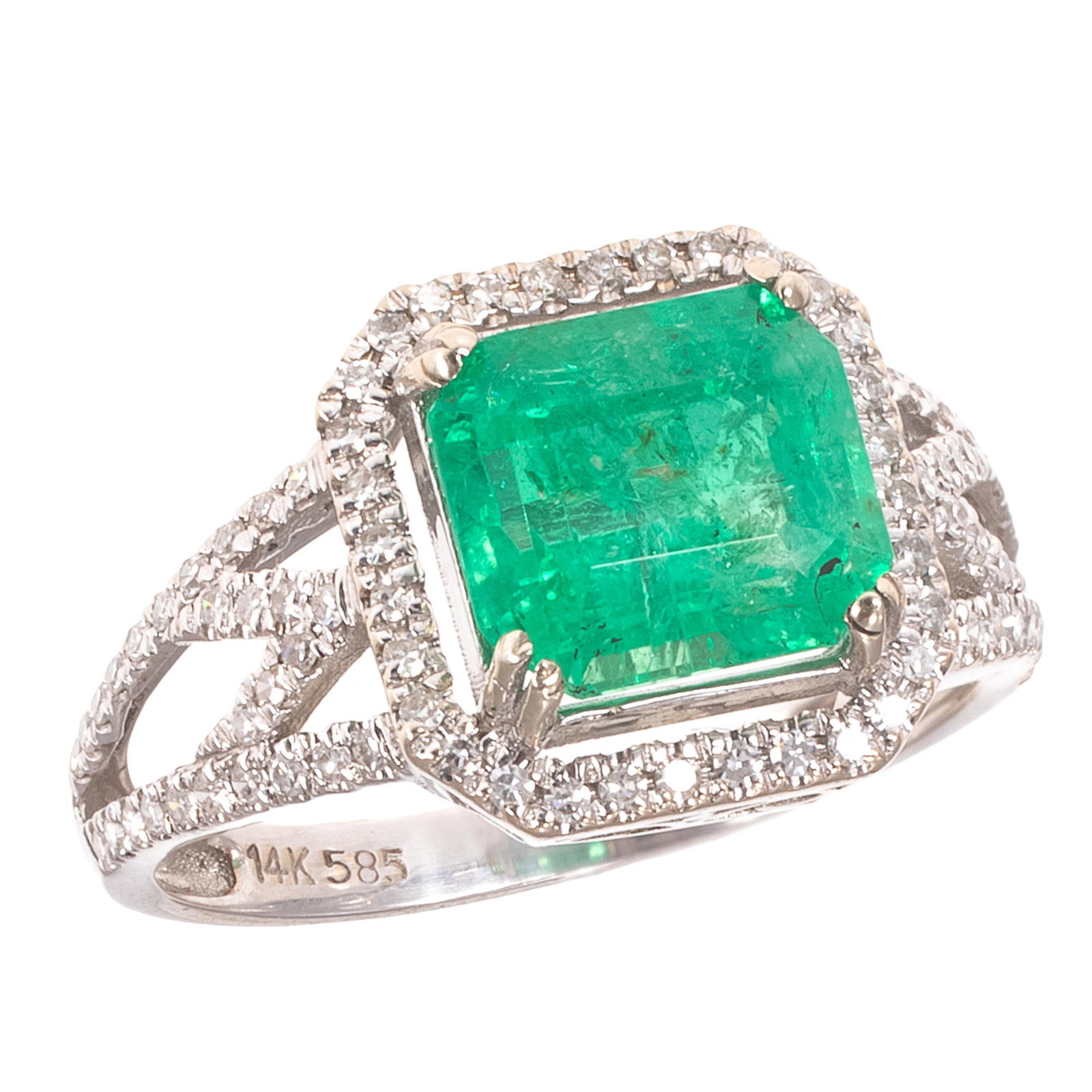 Emerald, Diamond, 14k White Gold Ring (1 of 6)