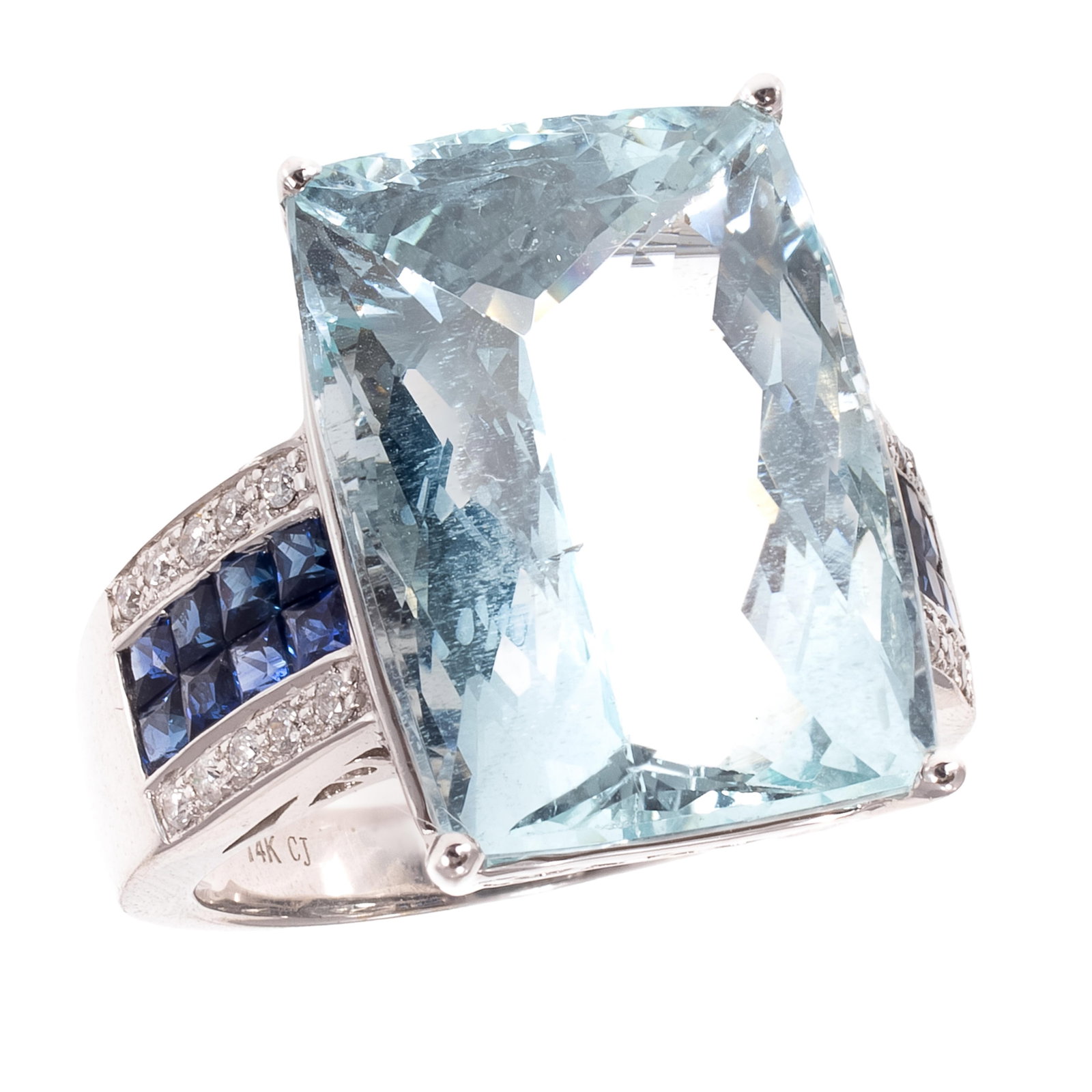 Aquamarine, Diamond, Sapphire, 14k White Gold Ring (1 of 5)