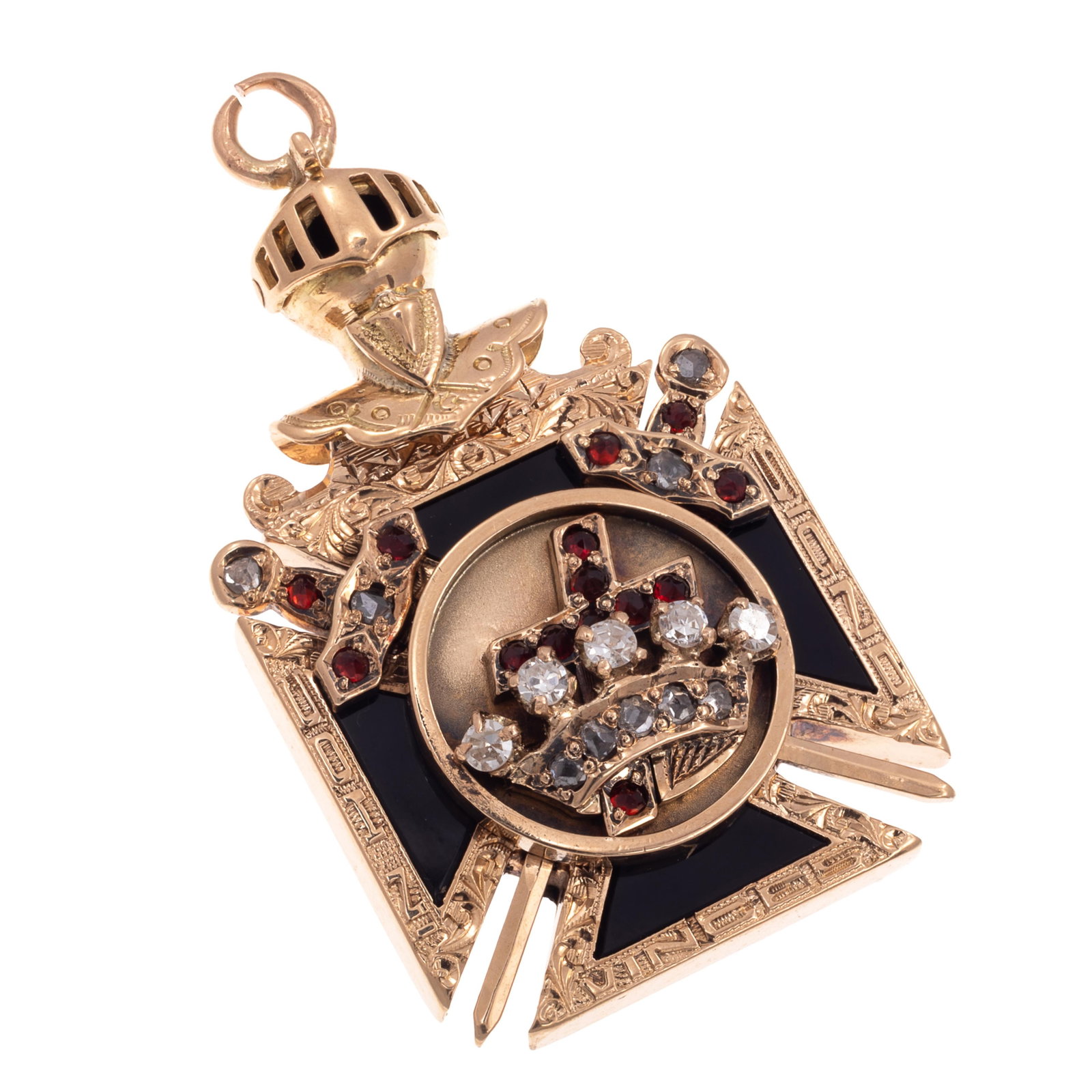 Masonic Diamond, Garnet, Enamel, 14k Yellow Gold Fob (1 of 4)