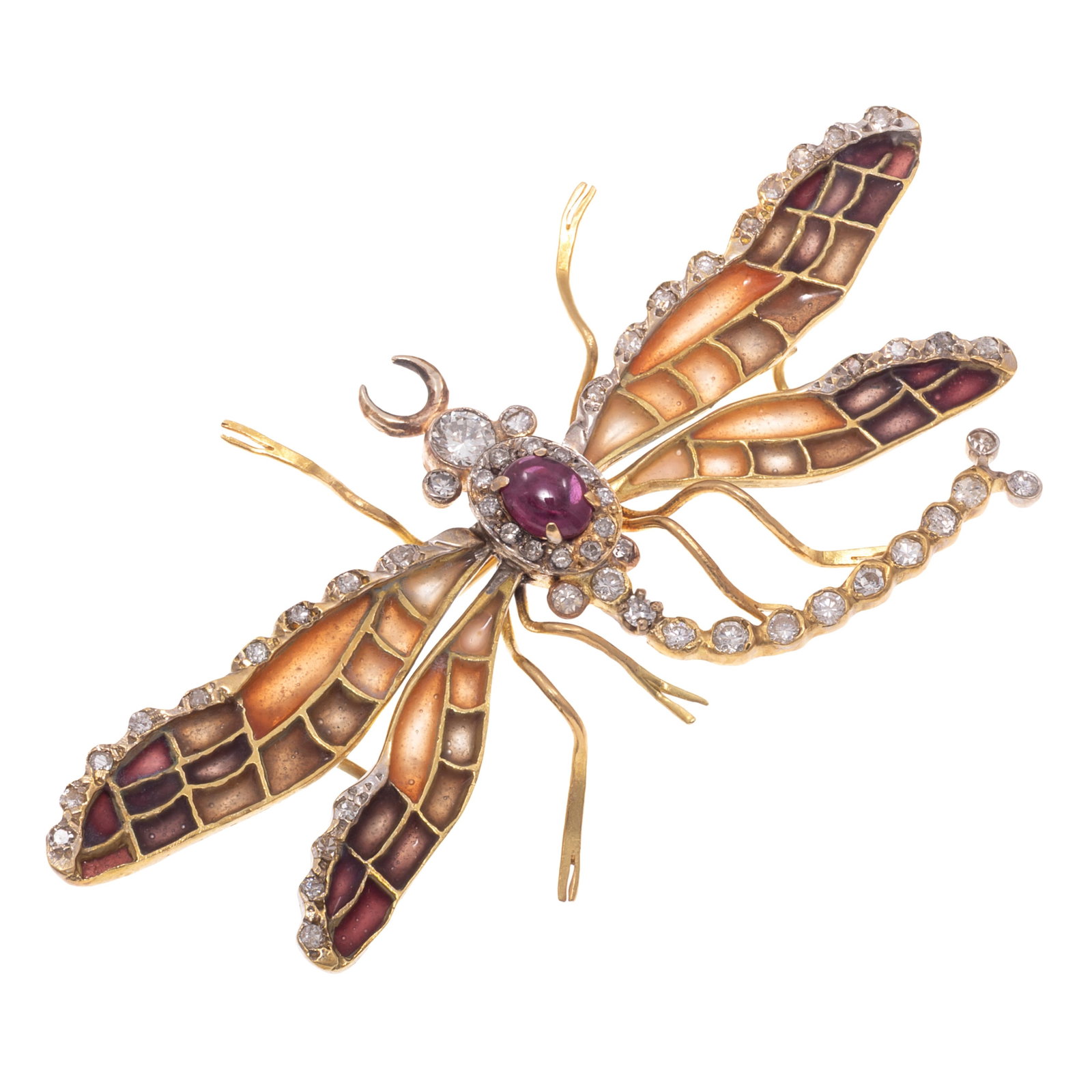 Diamond, Ruby, Plique-a-Jour, 18k Dragonfly Pin (1 of 5)