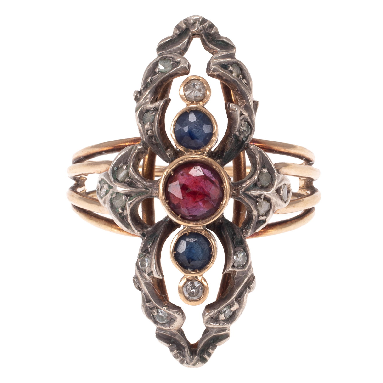 Diamond, Ruby, Sapphire, 18k, Silver Ring - 2