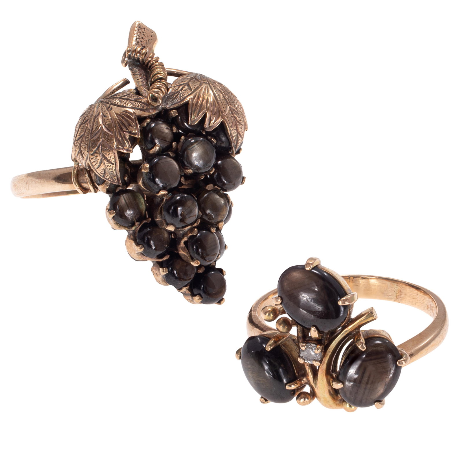 Collection of Two Black Star Sapphire, Diamond, 14k Rings (1 of 5)