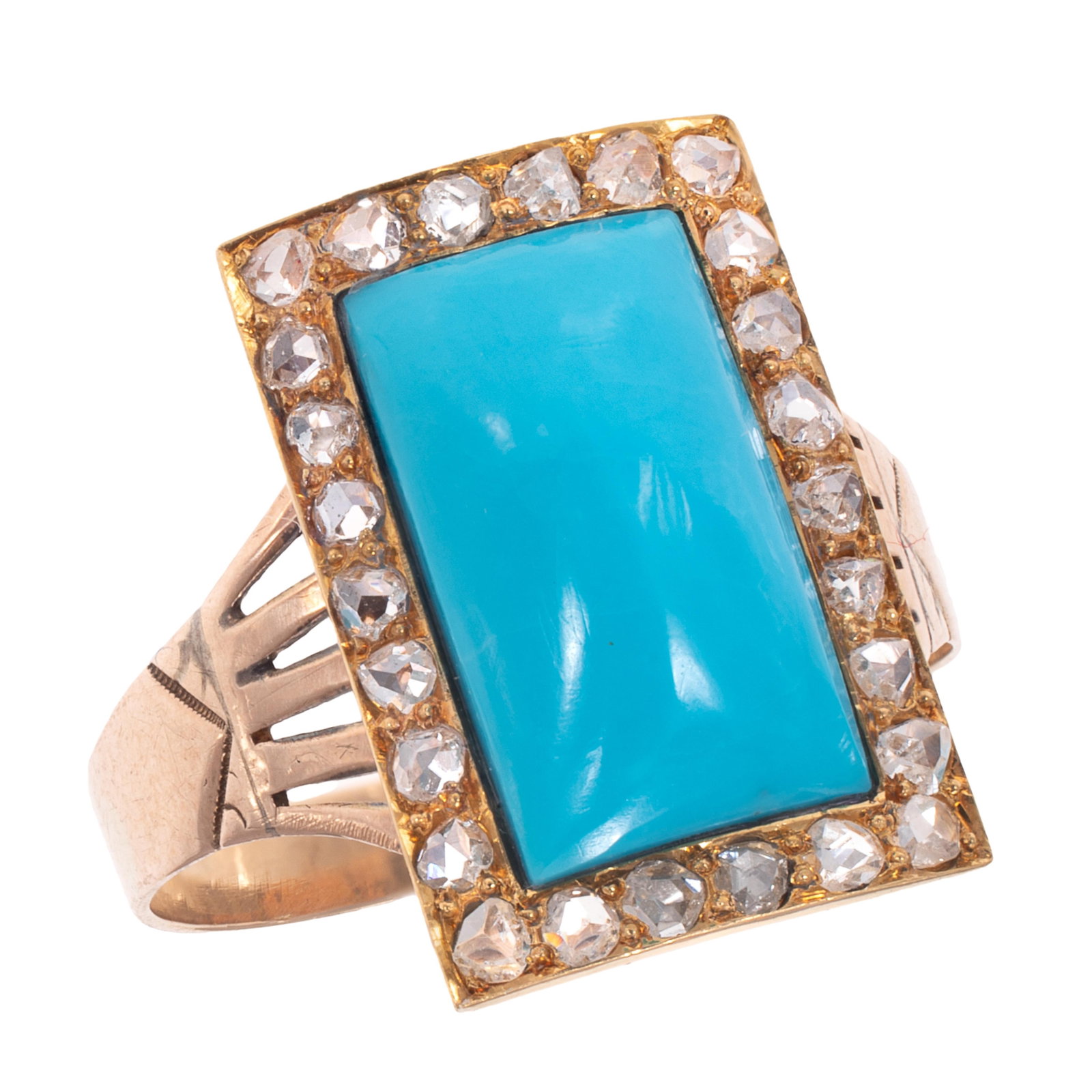 Antique Turquoise, Diamond, 14k Yellow Gold Ring (1 of 5)