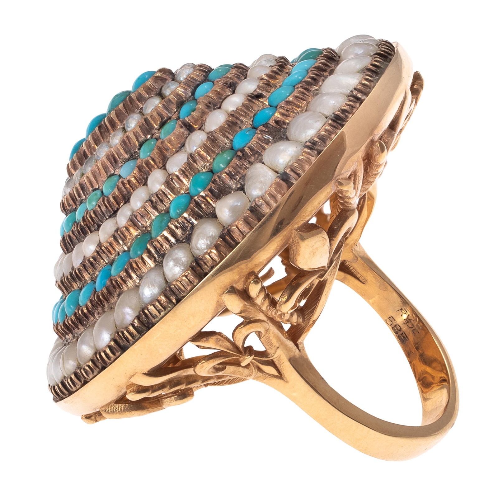 Turquoise, Split Pearl, 14k Ring - 3
