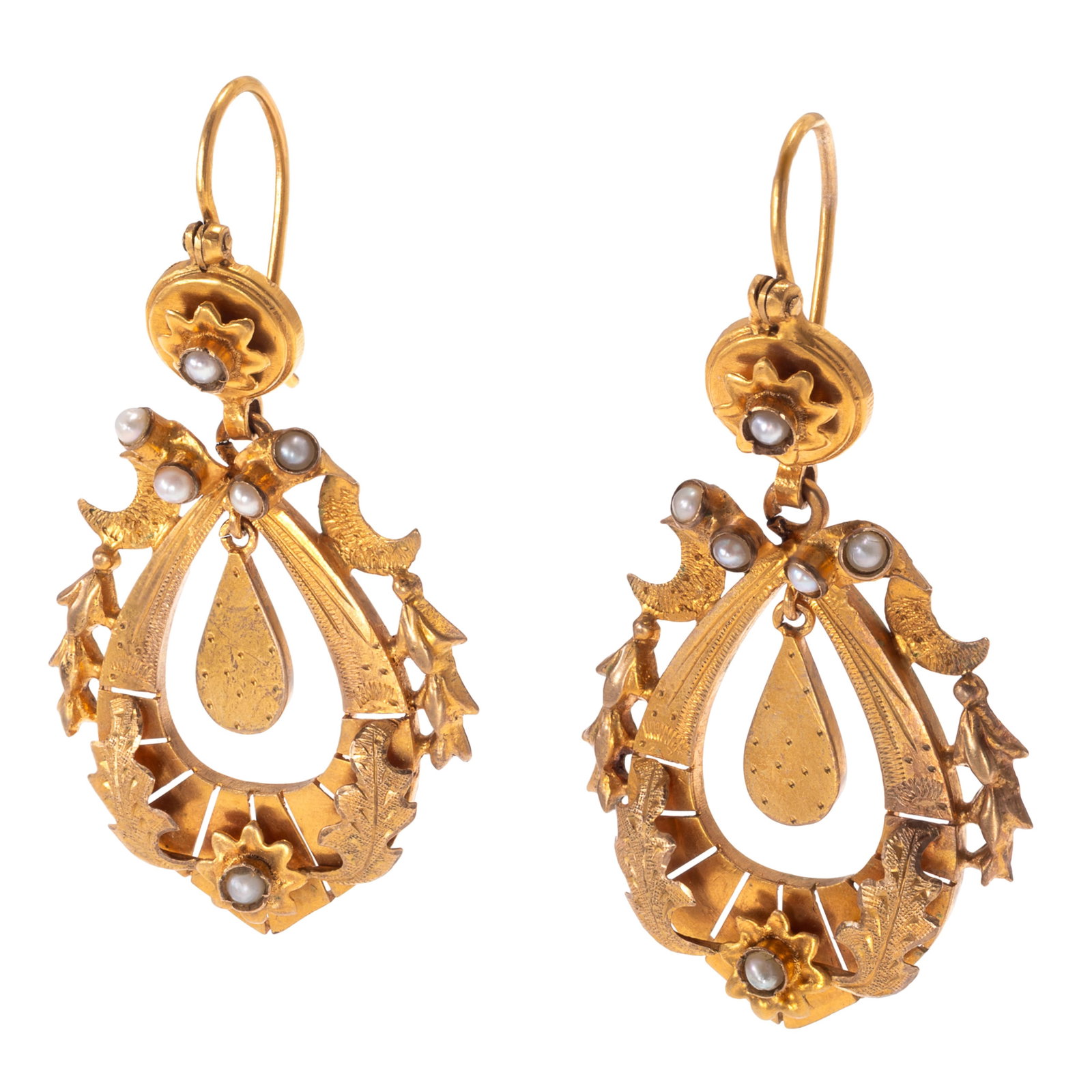 Pair of Victorian Split Pearl, 10k Yellow Gold Earrings (1 of 4)